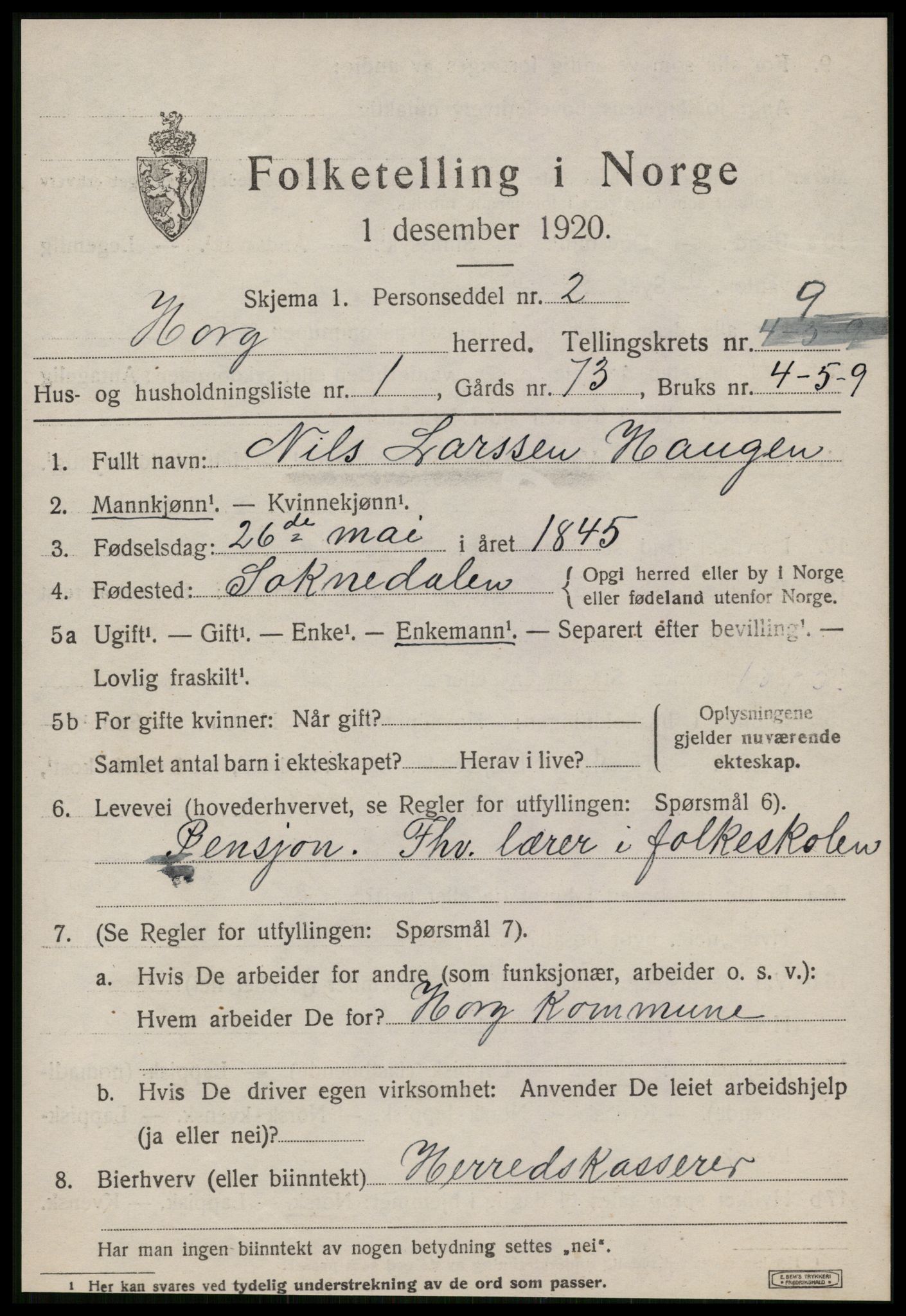 SAT, 1920 census for Horg, 1920, p. 5352