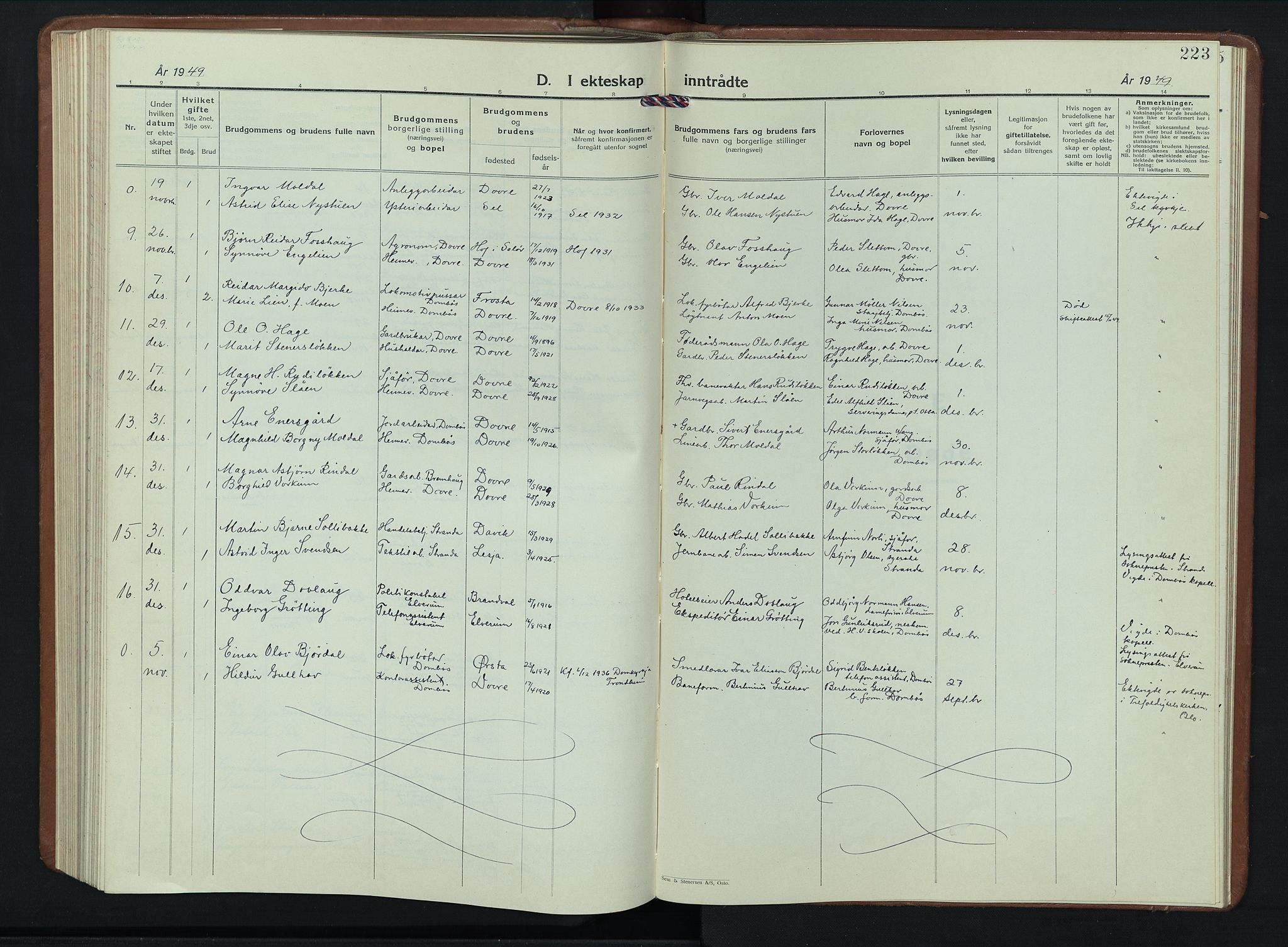 Dovre prestekontor, SAH/PREST-066/H/Ha/Hab/L0004: Parish register (copy) no. 4, 1926-1949, p. 223