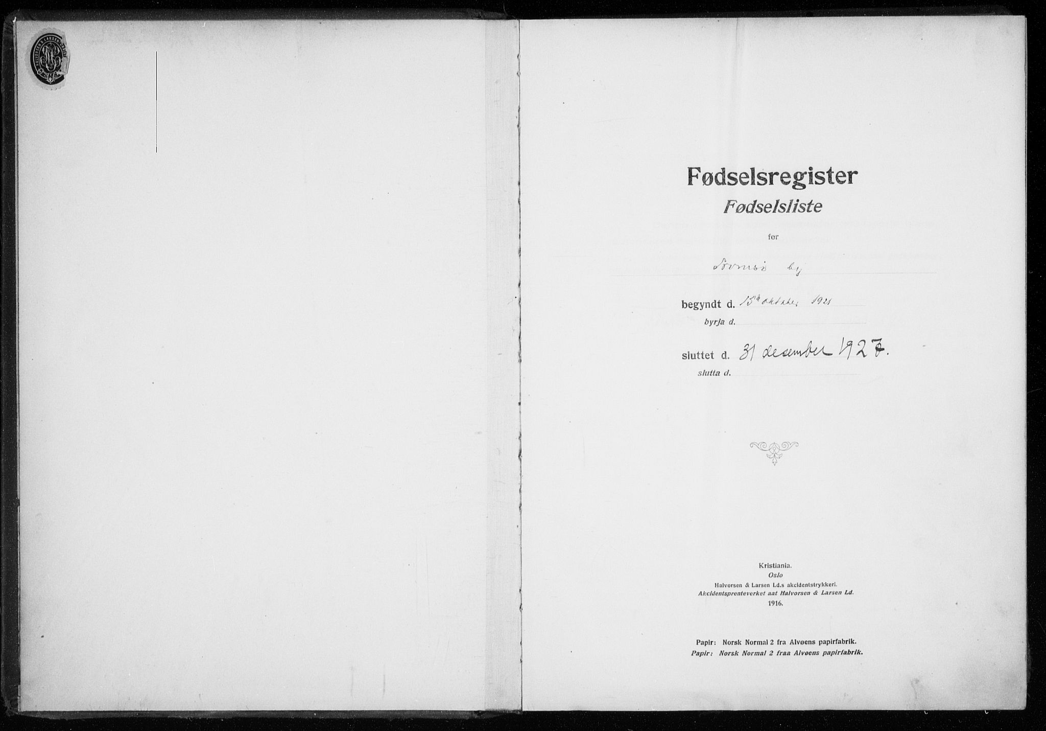 Tromsø sokneprestkontor/stiftsprosti/domprosti, AV/SATØ-S-1343/H/Ha/L0132: Birth register no. 132, 1921-1927