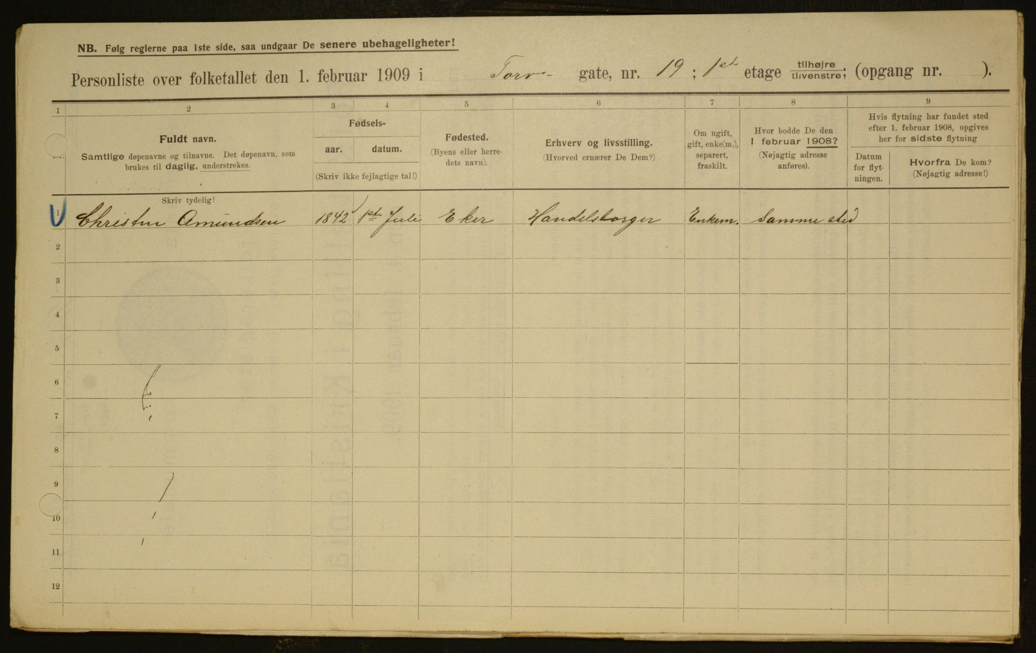 OBA, Municipal Census 1909 for Kristiania, 1909, p. 103449