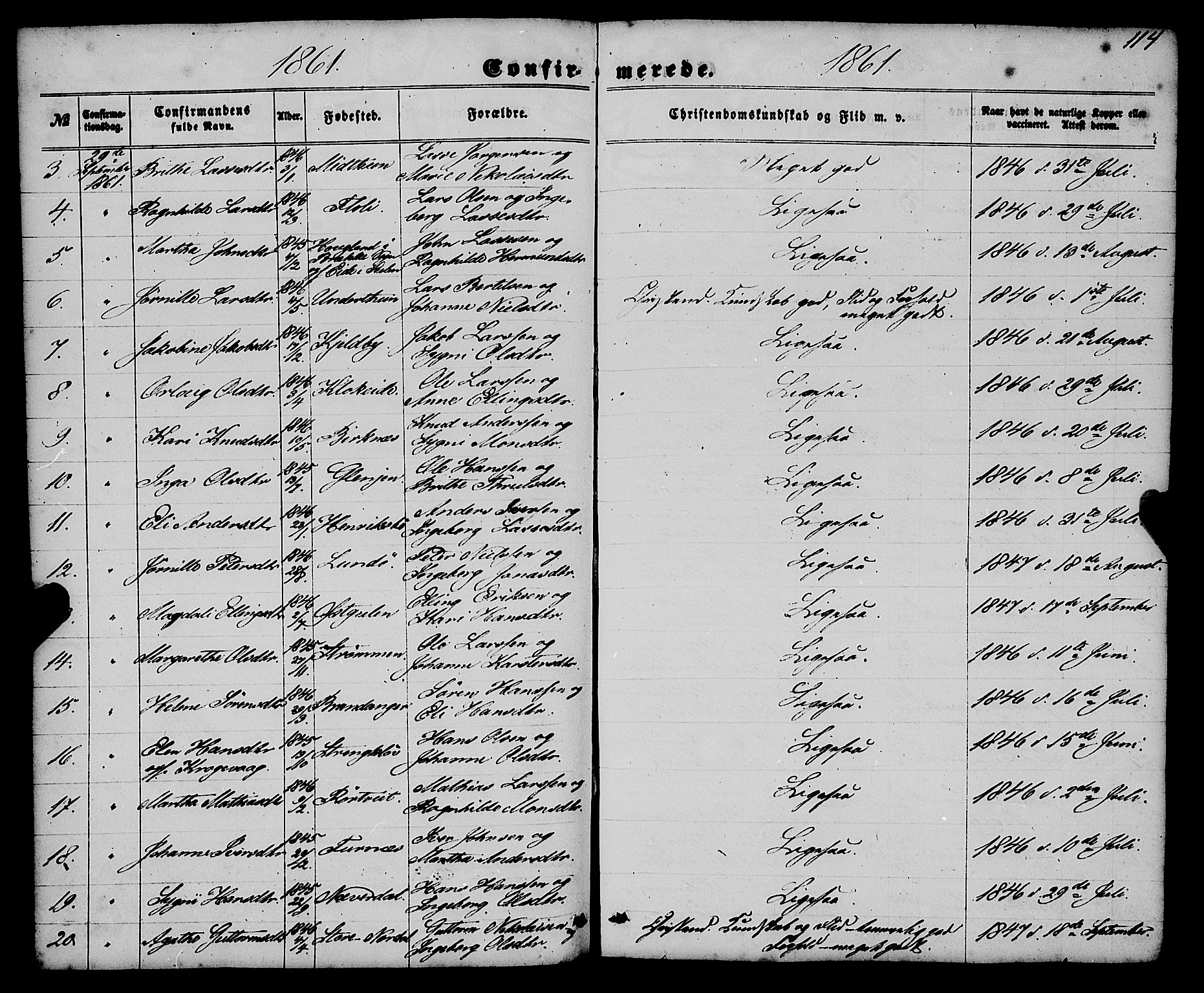 Gulen sokneprestembete, AV/SAB-A-80201/H/Haa/Haaa/L0022: Parish register (official) no. A 22, 1859-1869, p. 114