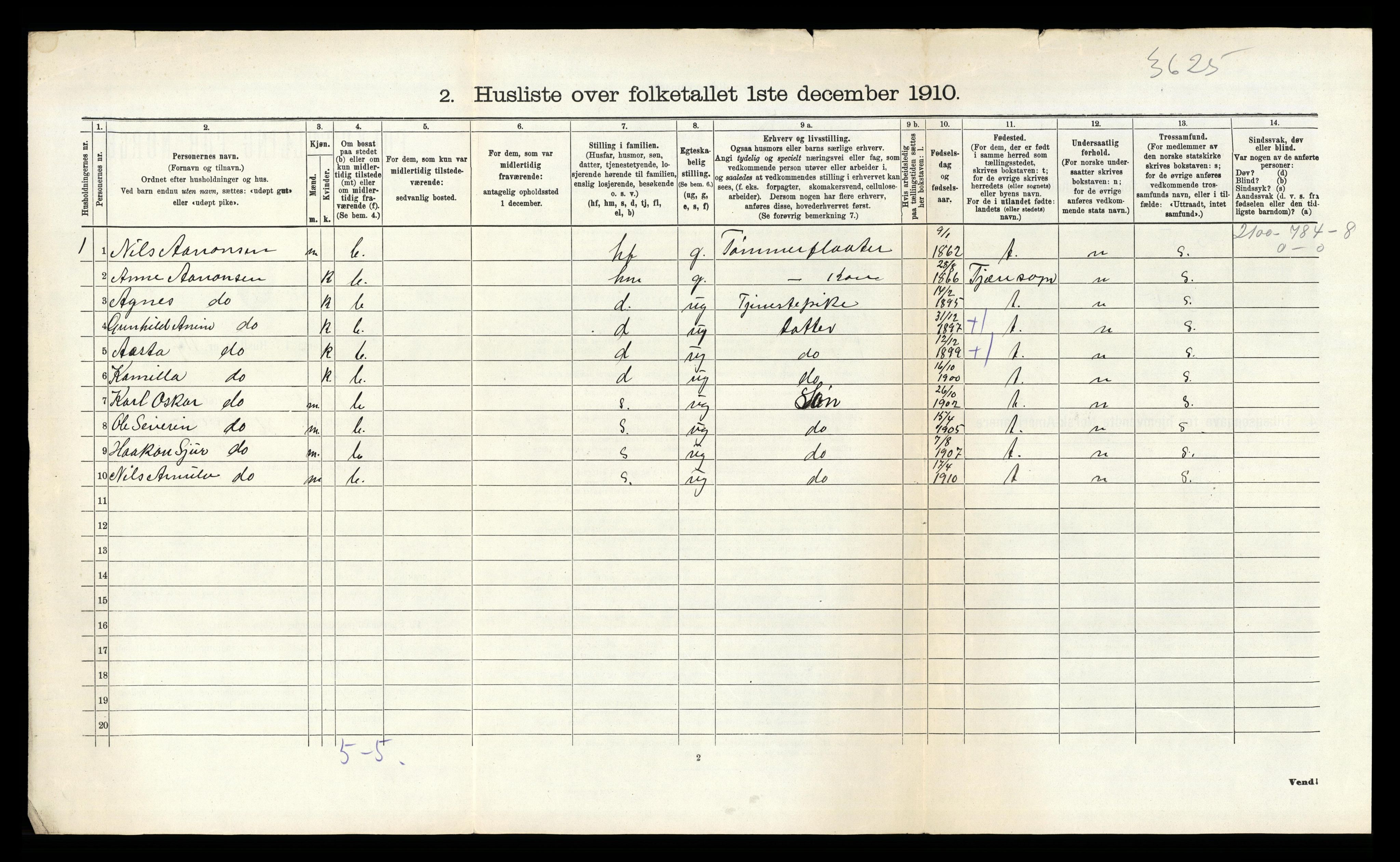 RA, 1910 census for Øyestad, 1910, p. 1419