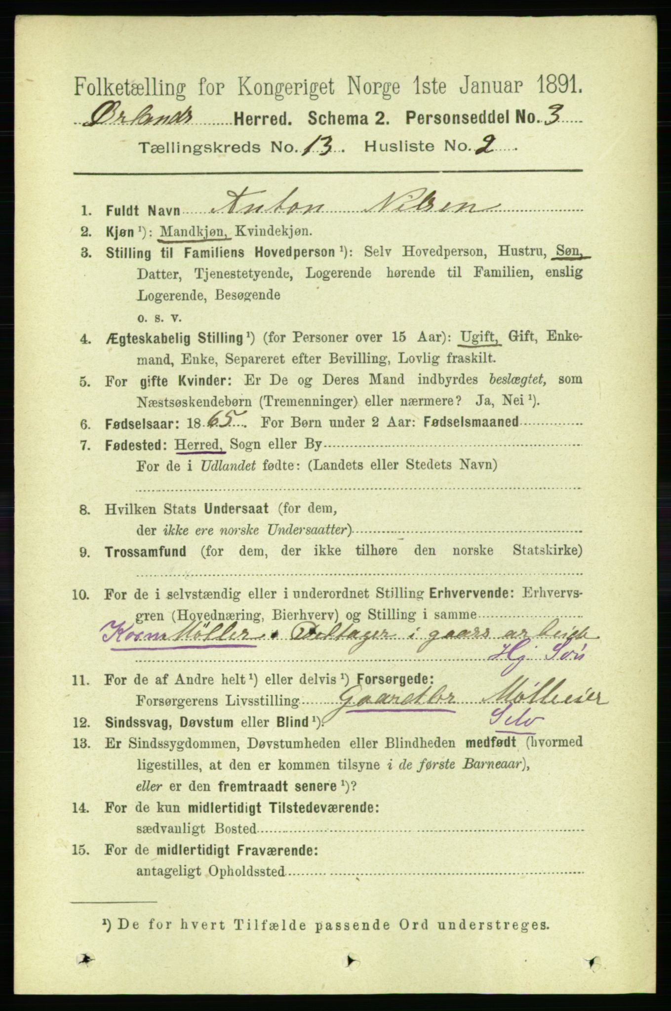 RA, 1891 census for 1621 Ørland, 1891, p. 5873