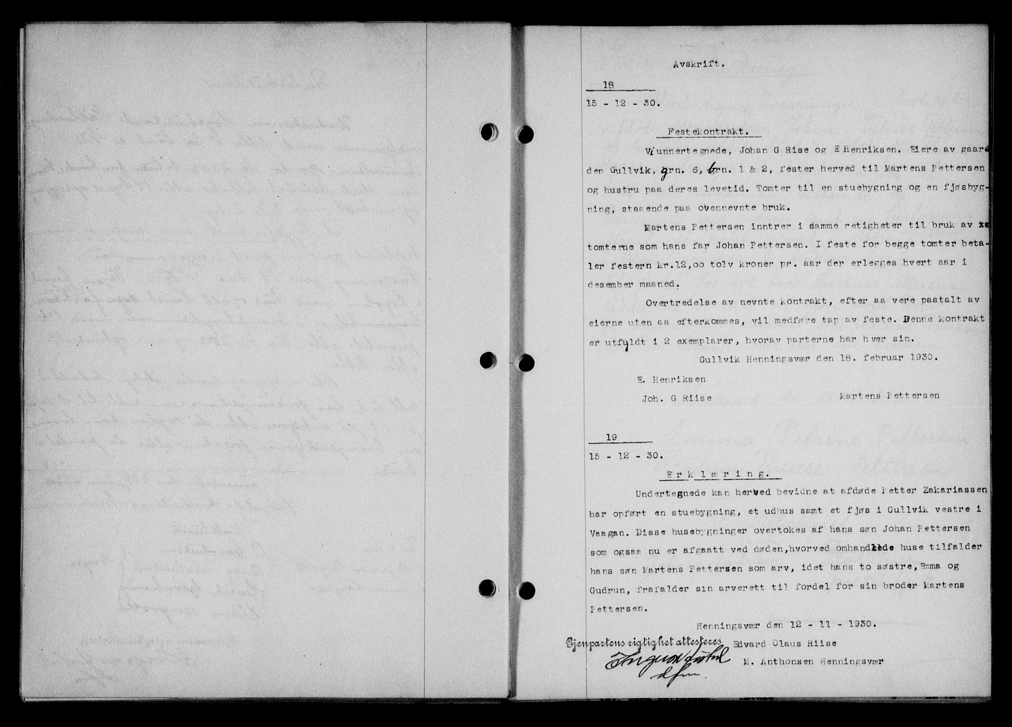 Lofoten sorenskriveri, SAT/A-0017/1/2/2C/L0022b: Mortgage book no. 22b, 1930-1930, Deed date: 15.12.1930