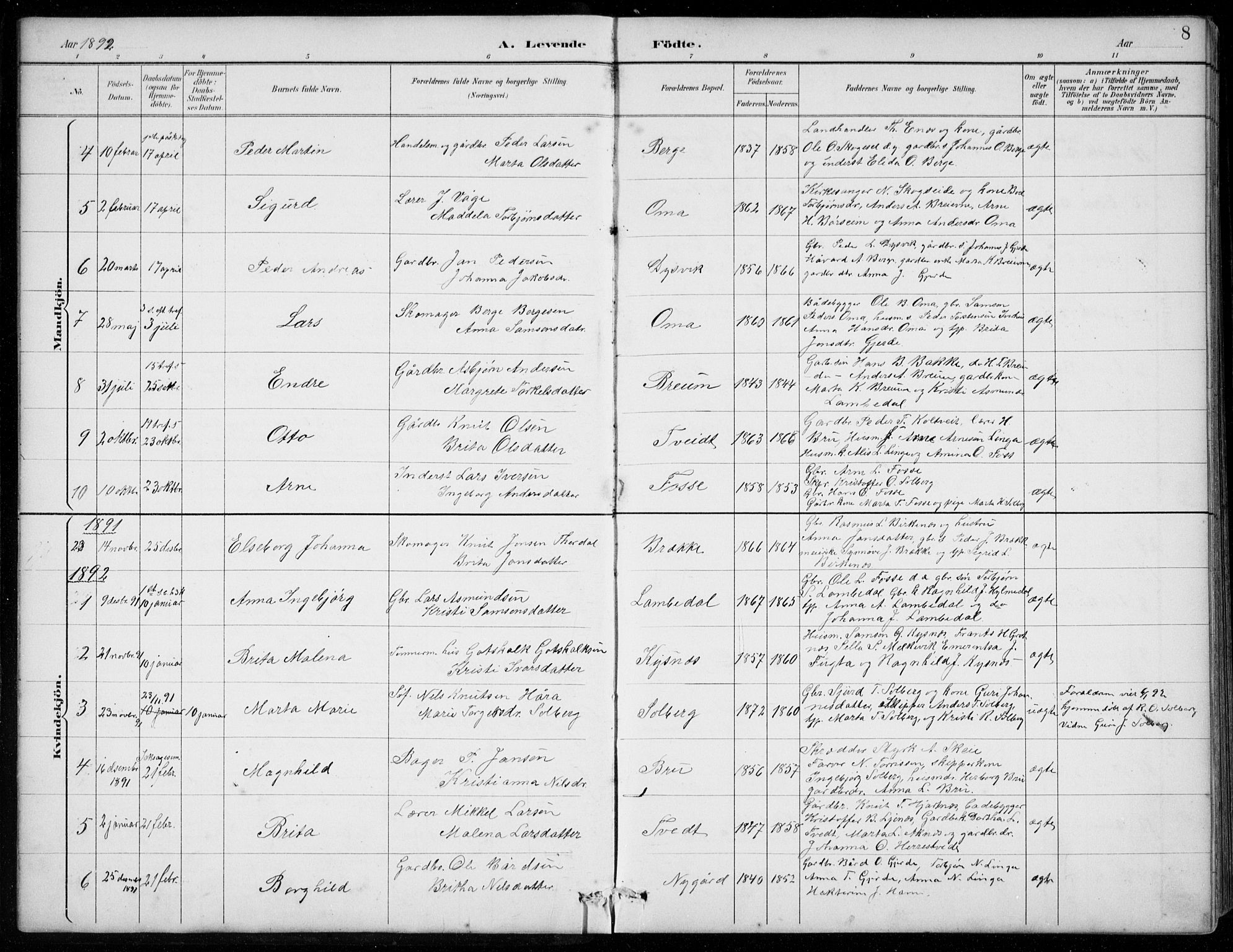 Strandebarm sokneprestembete, SAB/A-78401/H/Hab: Parish register (copy) no. B  1, 1891-1914, p. 8
