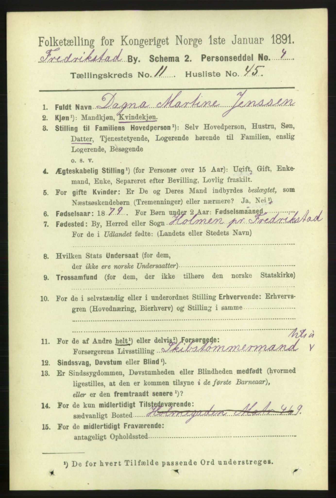 RA, 1891 census for 0103 Fredrikstad, 1891, p. 13094