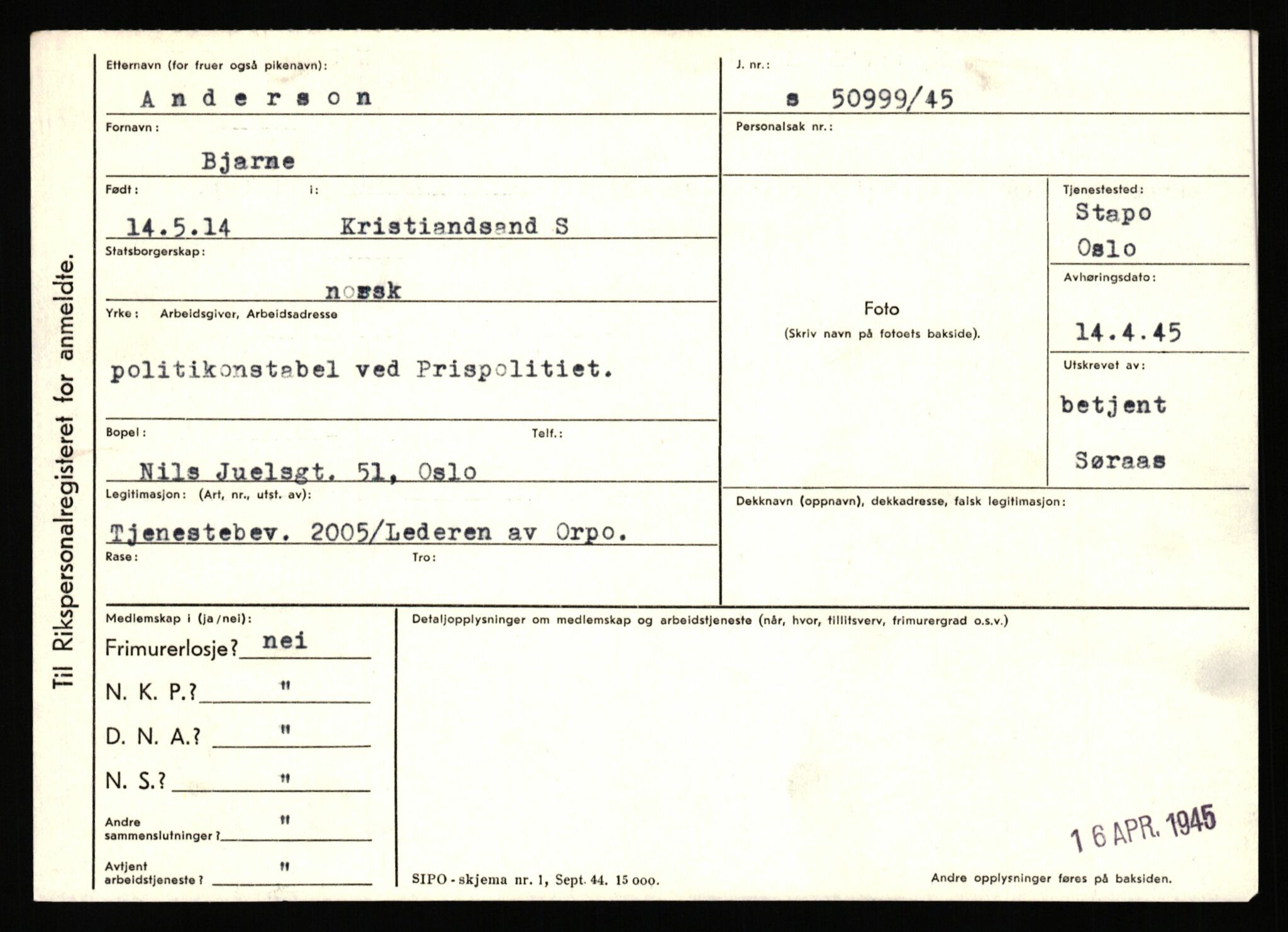 Statspolitiet - Hovedkontoret / Osloavdelingen, AV/RA-S-1329/C/Ca/L0001: Aabakken - Armann, 1943-1945, p. 3631