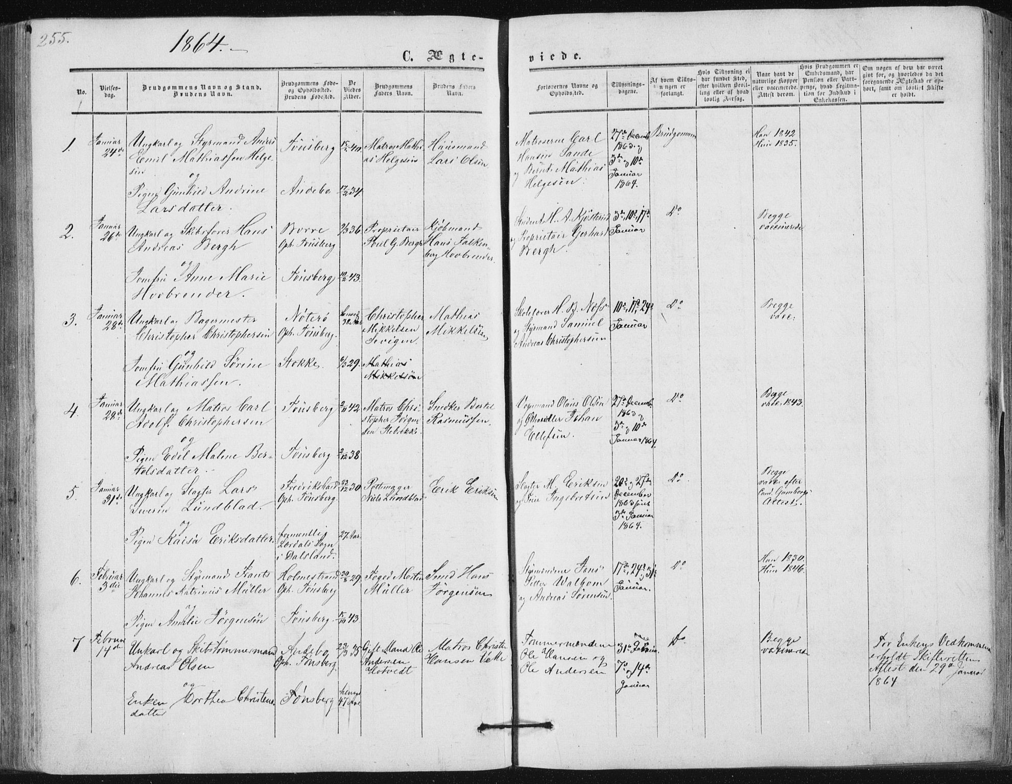 Tønsberg kirkebøker, AV/SAKO-A-330/F/Fa/L0008: Parish register (official) no. I 8, 1855-1864, p. 255