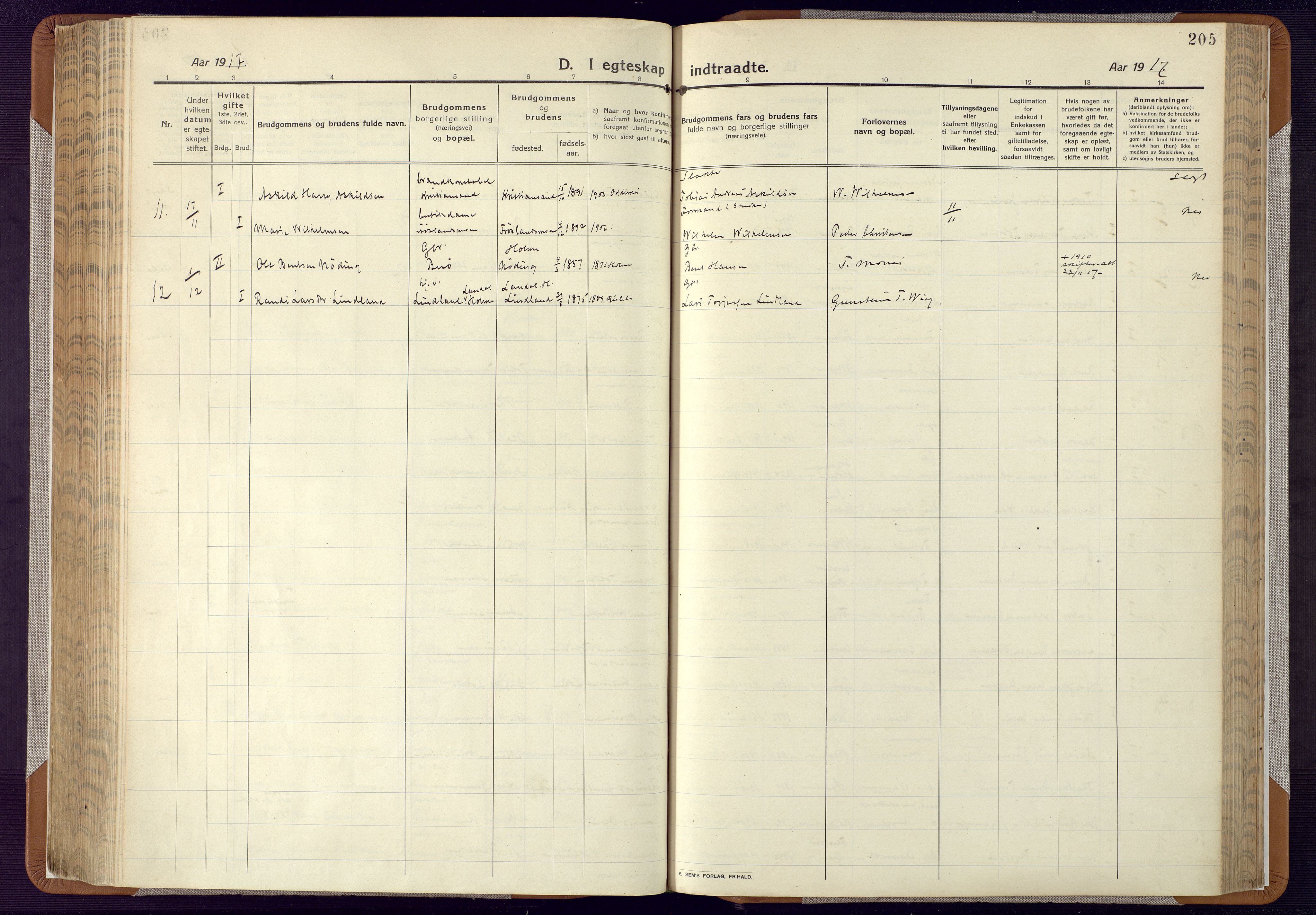 Mandal sokneprestkontor, AV/SAK-1111-0030/F/Fa/Faa/L0022: Parish register (official) no. A 22, 1913-1925, p. 205