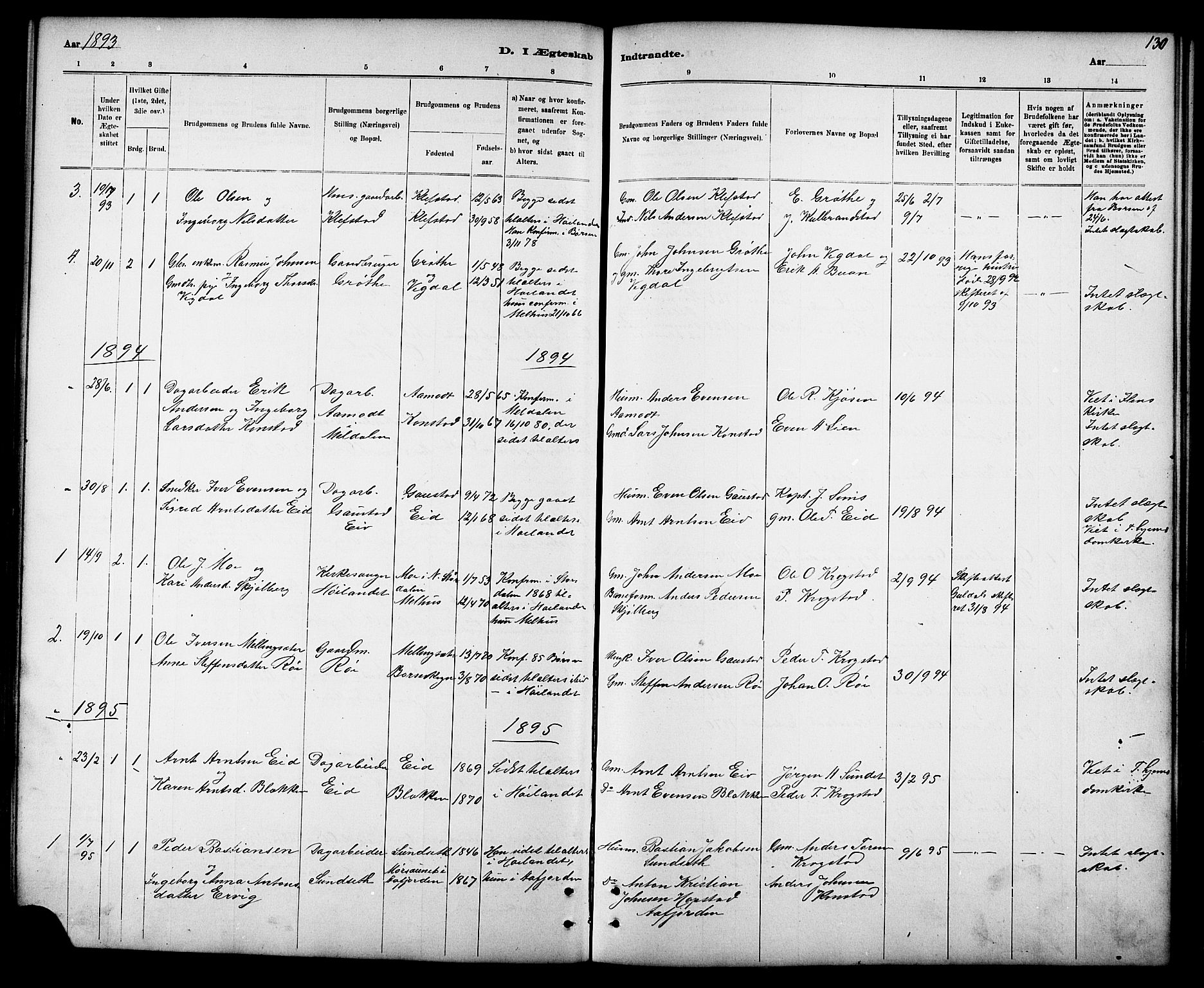 Ministerialprotokoller, klokkerbøker og fødselsregistre - Sør-Trøndelag, SAT/A-1456/694/L1132: Parish register (copy) no. 694C04, 1887-1914, p. 130