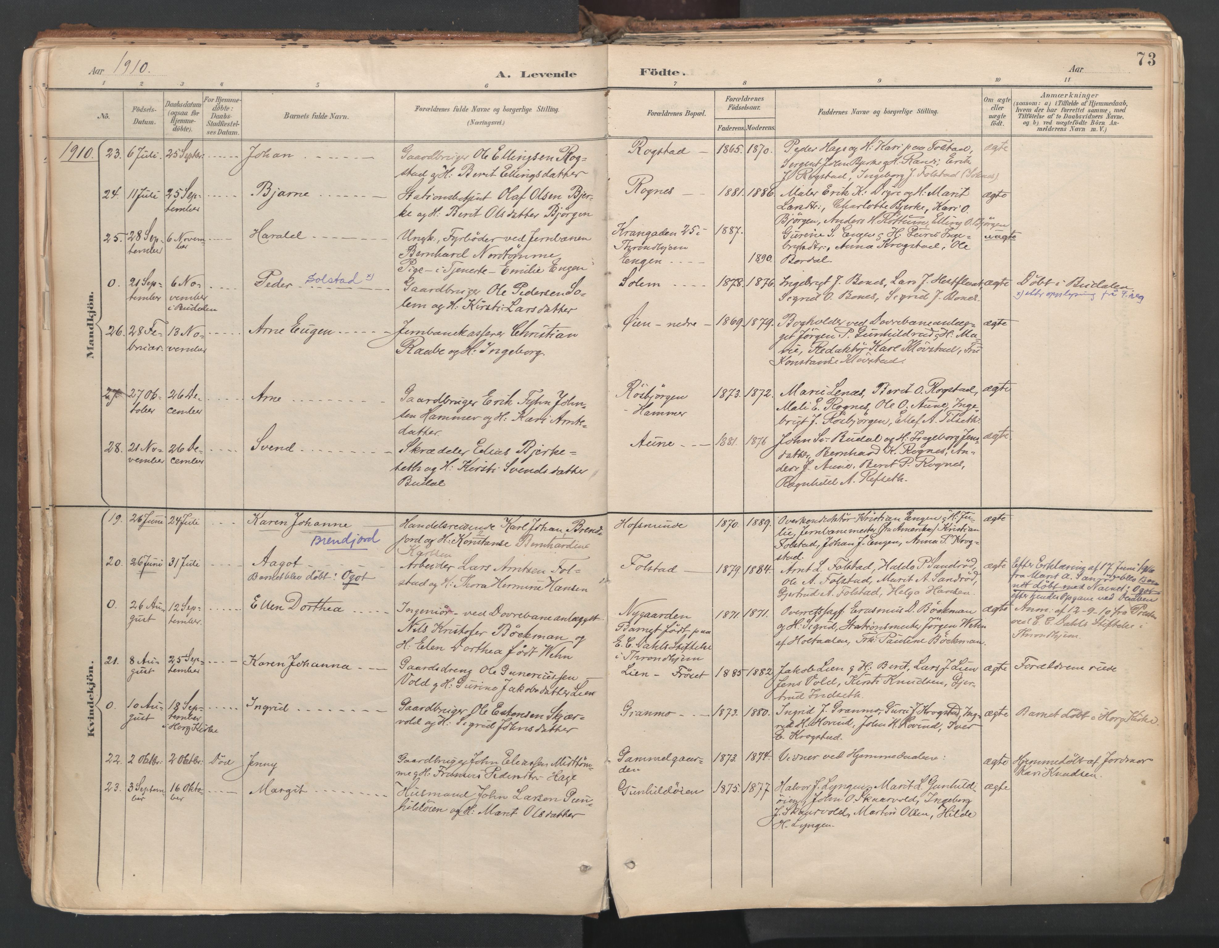 Ministerialprotokoller, klokkerbøker og fødselsregistre - Sør-Trøndelag, SAT/A-1456/687/L1004: Parish register (official) no. 687A10, 1891-1923, p. 73