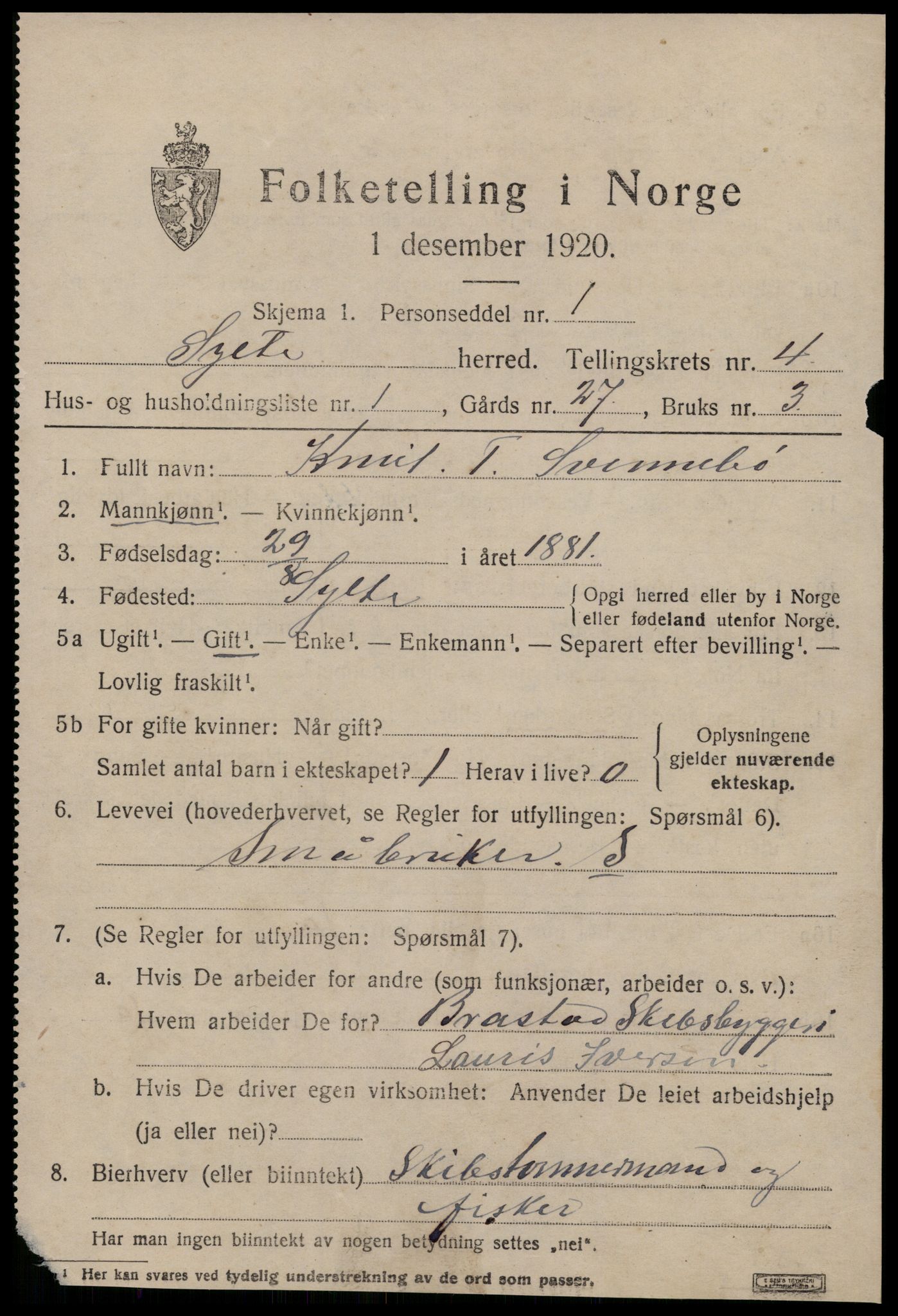 SAT, 1920 census for Sylte, 1920, p. 2609