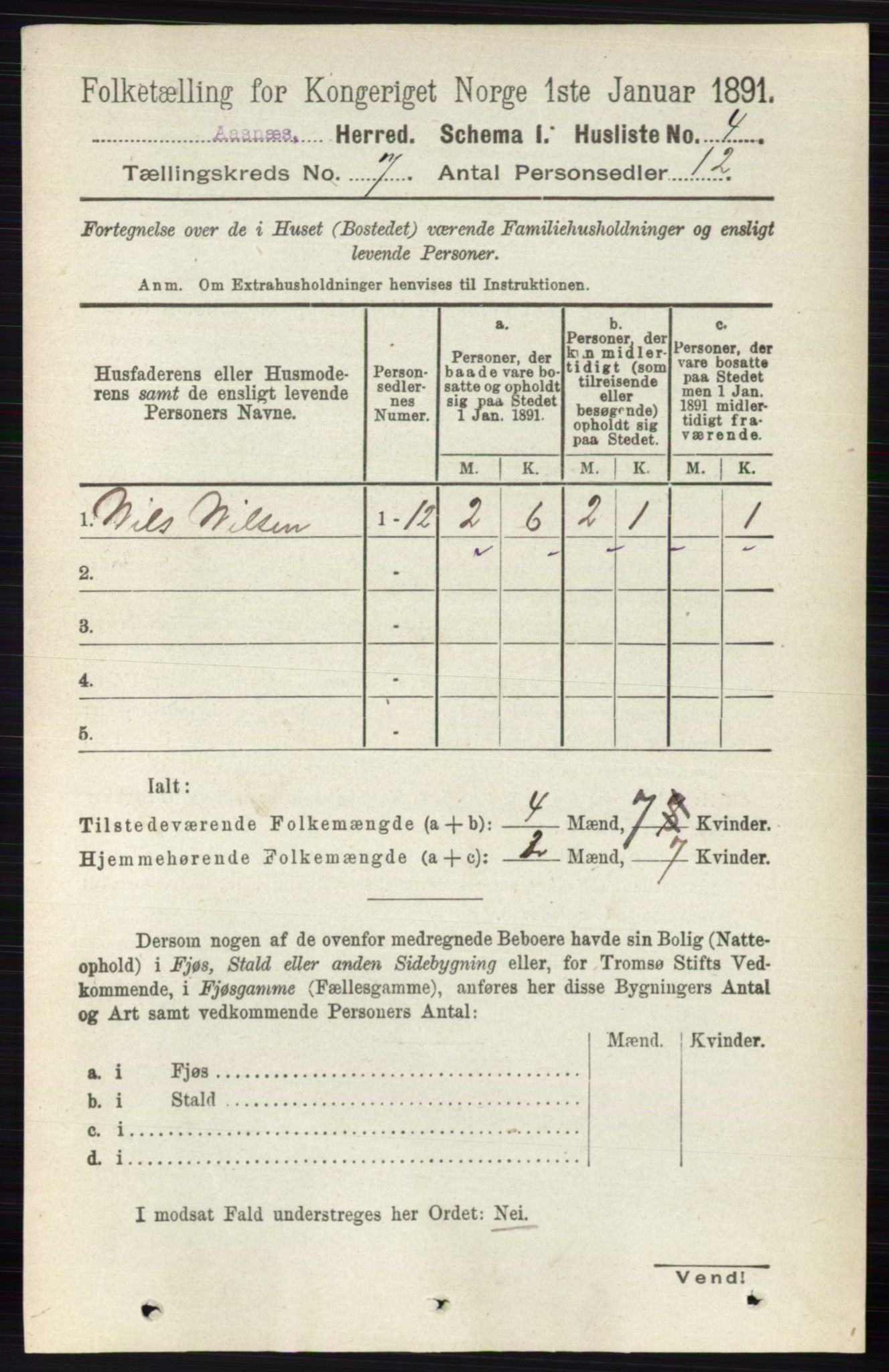 RA, 1891 census for 0425 Åsnes, 1891, p. 3239