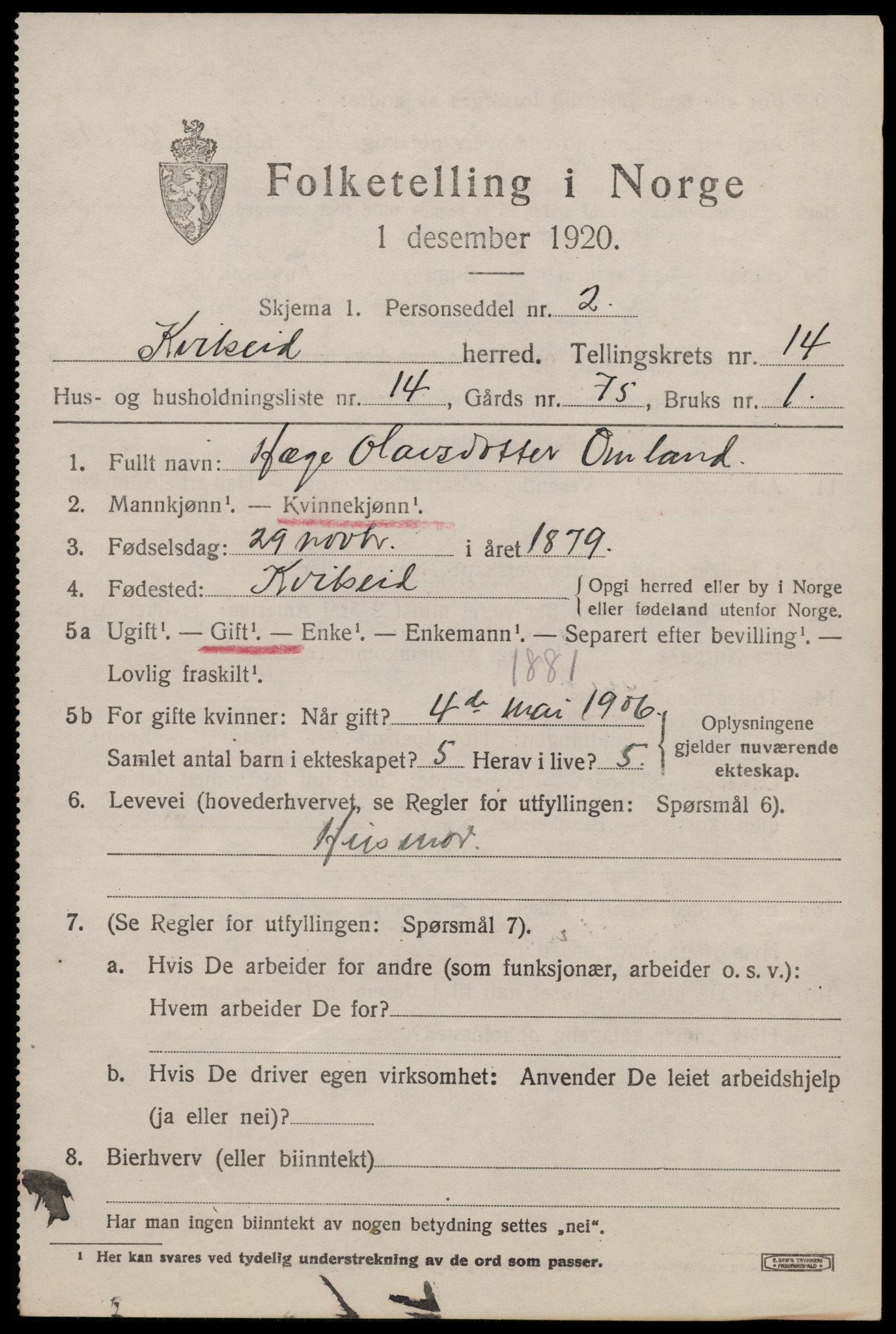 SAKO, 1920 census for Kviteseid, 1920, p. 6861