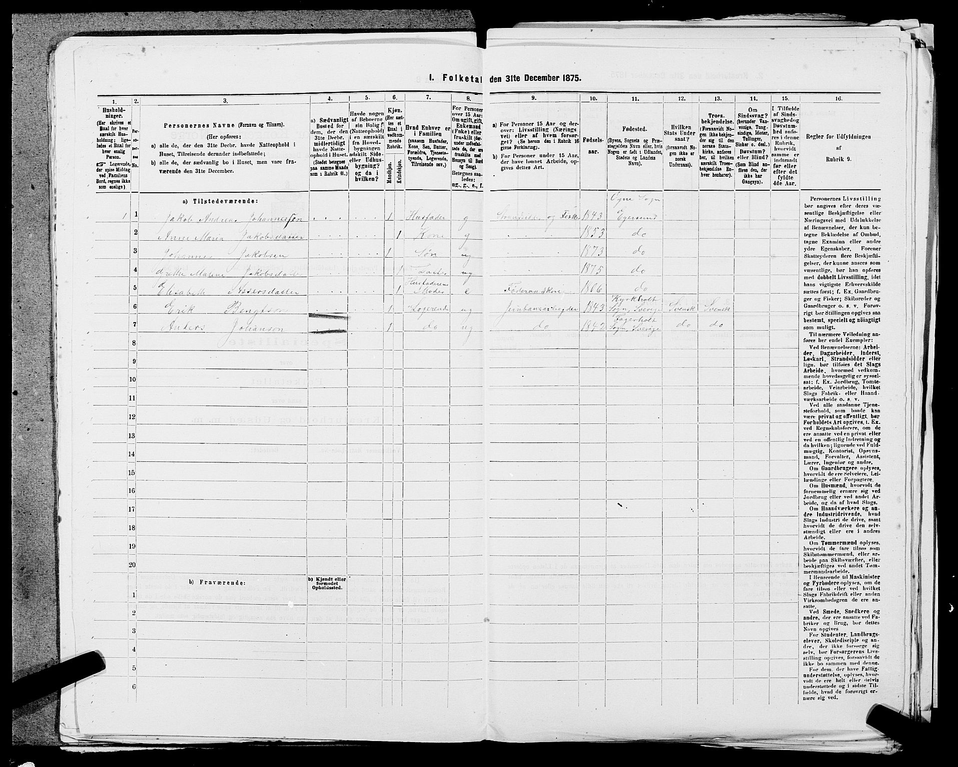 SAST, 1875 census for 1116L Eigersund/Eigersund og Ogna, 1875, p. 987