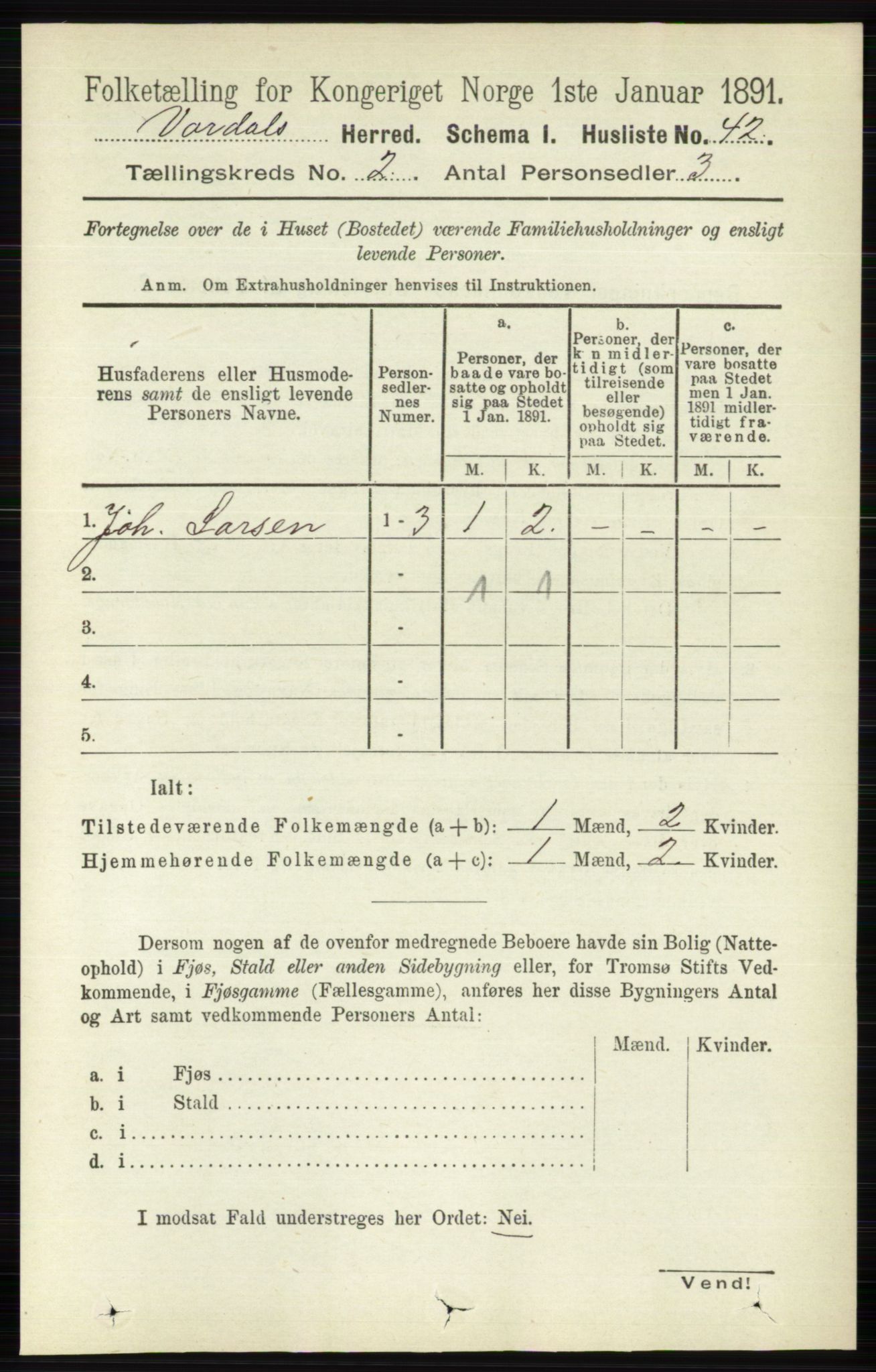 RA, 1891 census for 0527 Vardal, 1891, p. 506