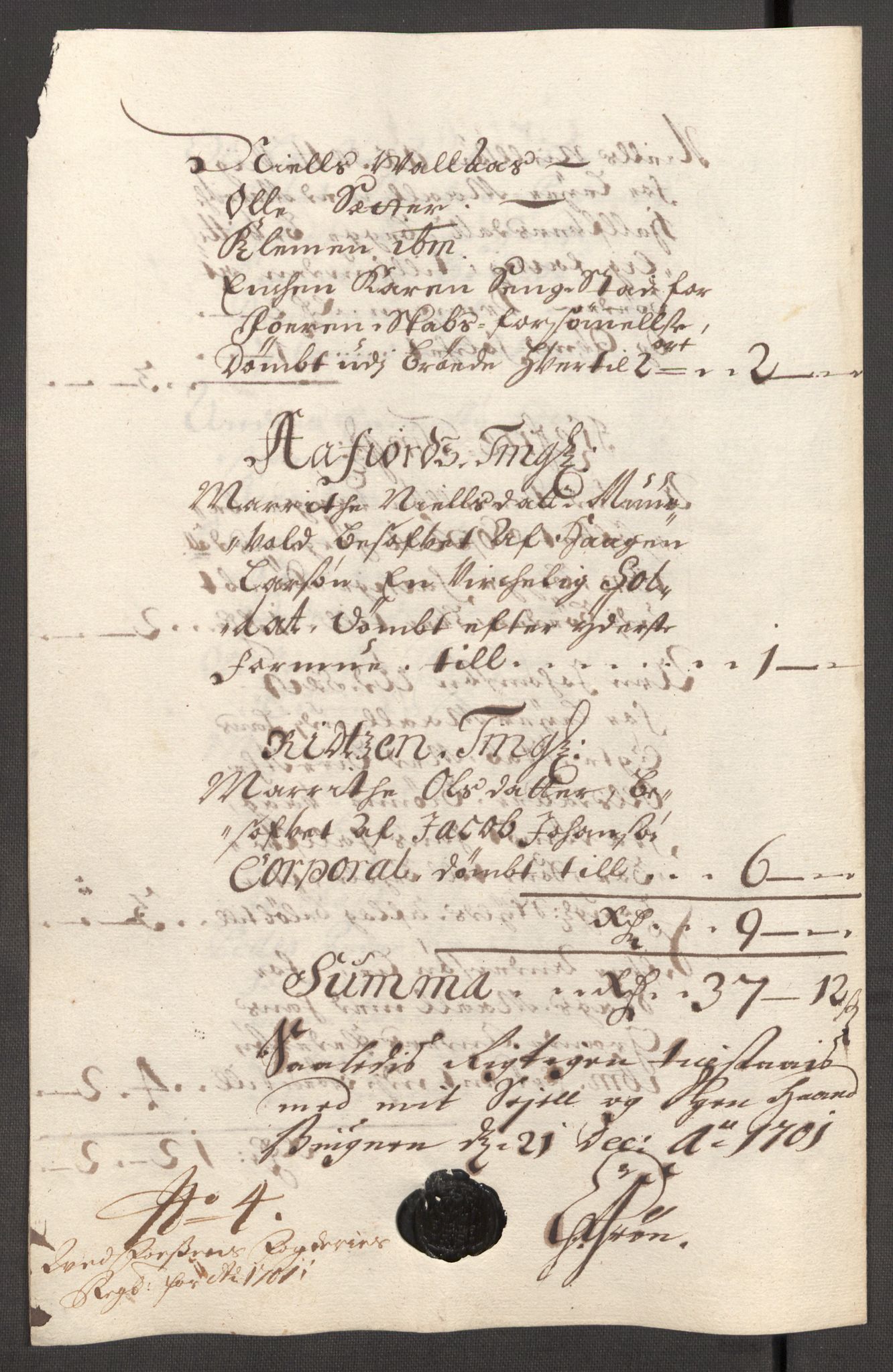 Rentekammeret inntil 1814, Reviderte regnskaper, Fogderegnskap, AV/RA-EA-4092/R57/L3854: Fogderegnskap Fosen, 1700-1701, p. 255