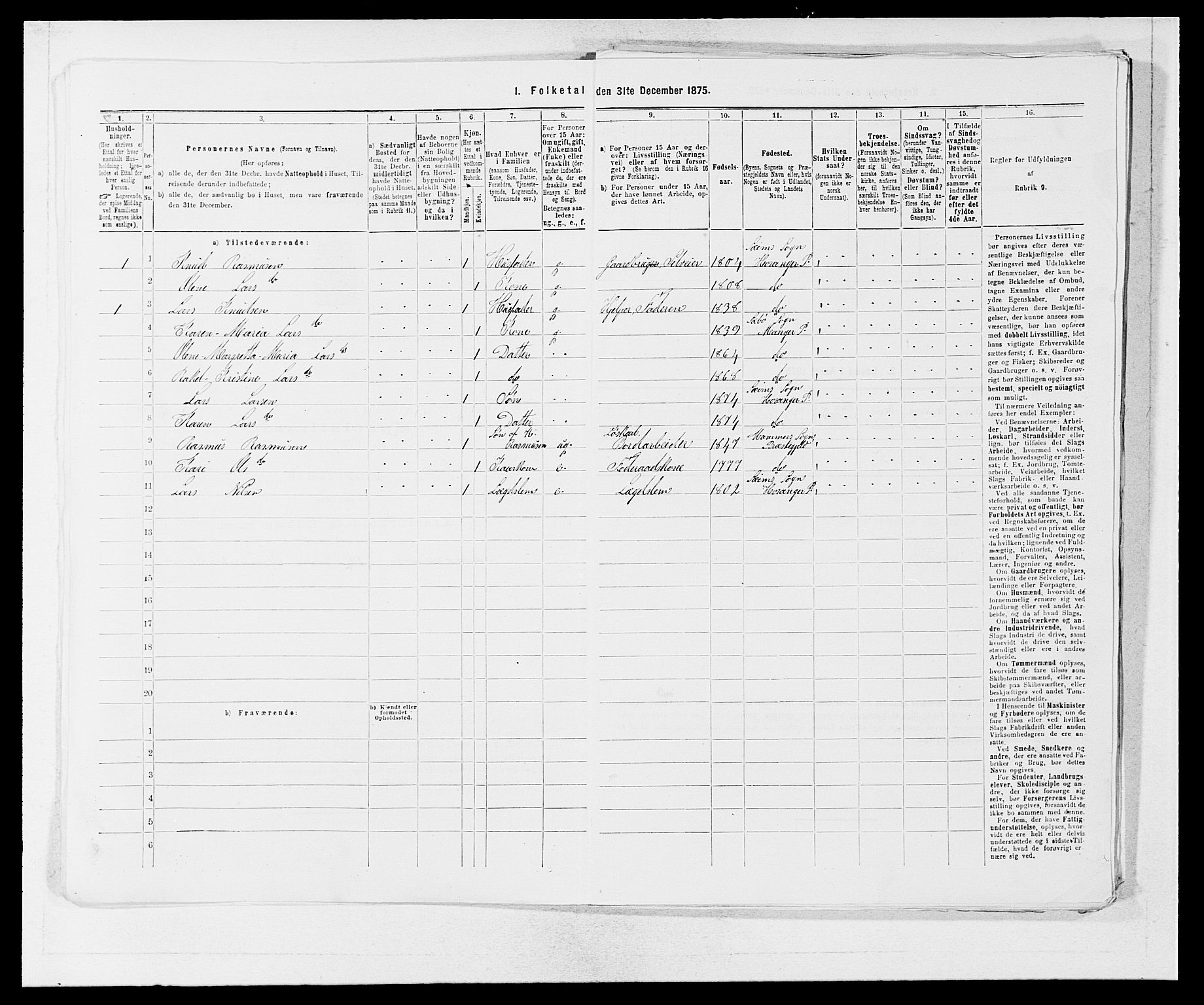 SAB, 1875 census for 1253P Hosanger, 1875, p. 1063