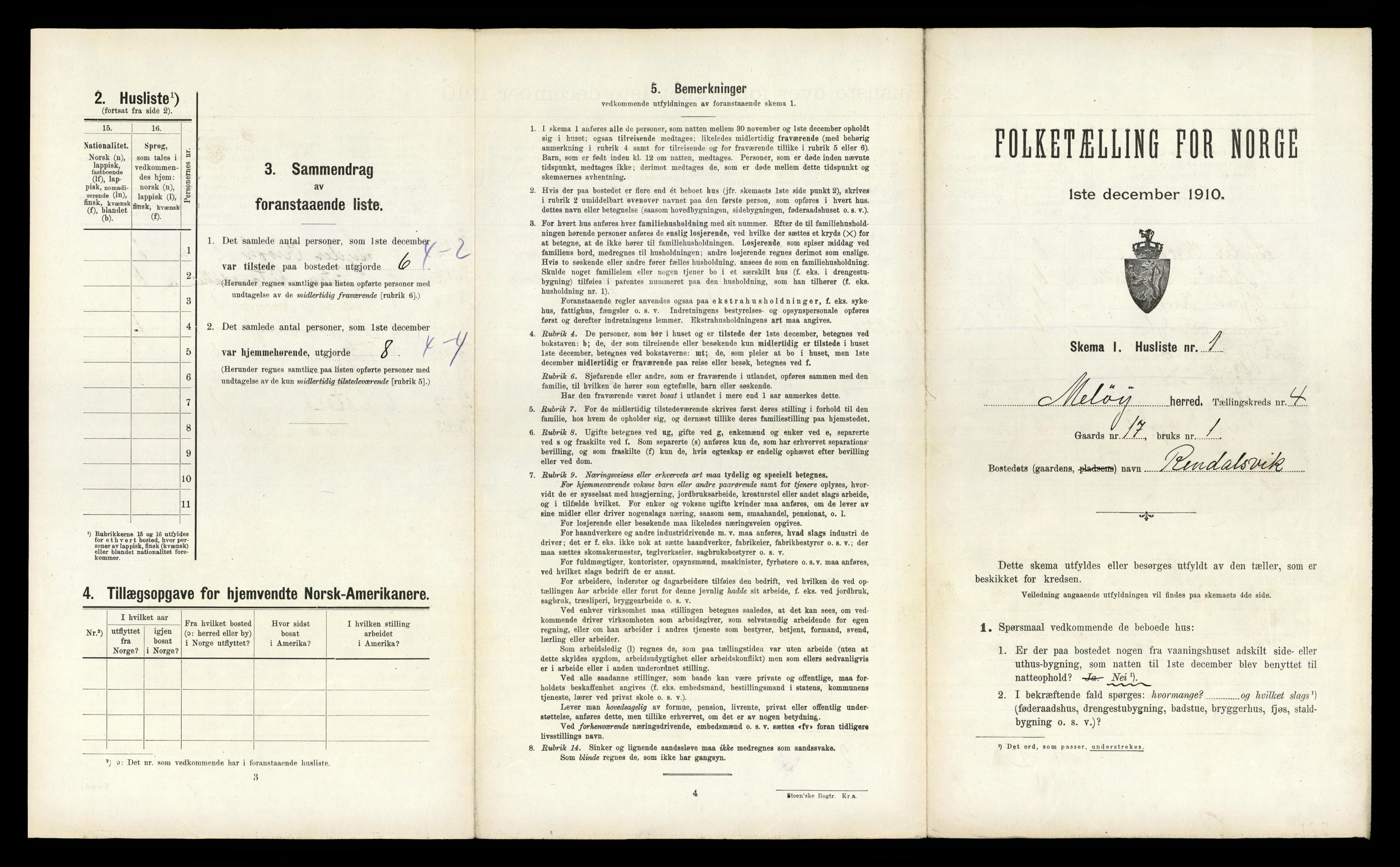 RA, 1910 census for Meløy, 1910, p. 292