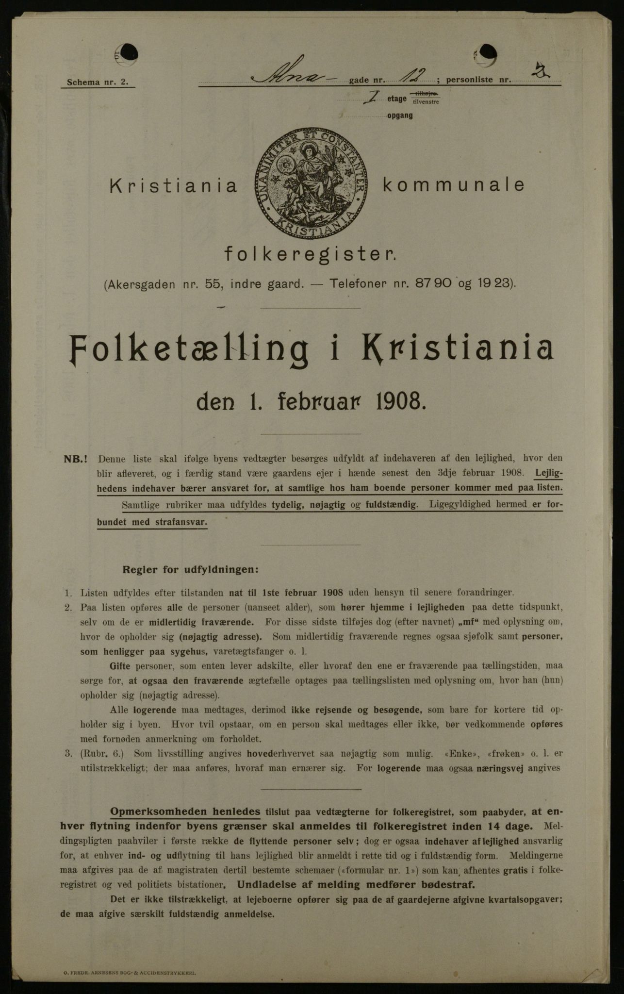 OBA, Municipal Census 1908 for Kristiania, 1908, p. 1419