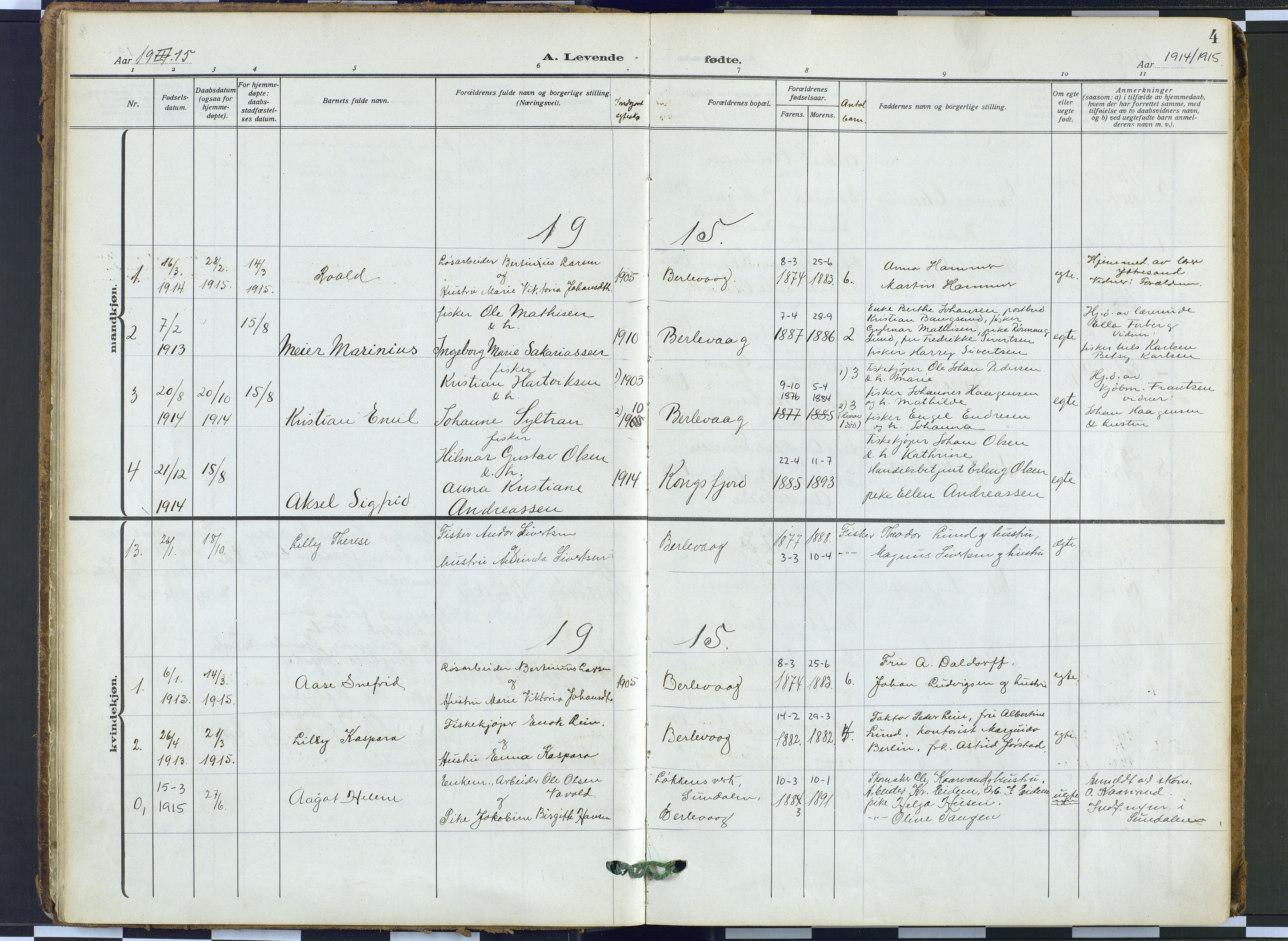 Tana sokneprestkontor, SATØ/S-1334/H/Ha: Parish register (official) no. 9, 1914-1930, p. 4
