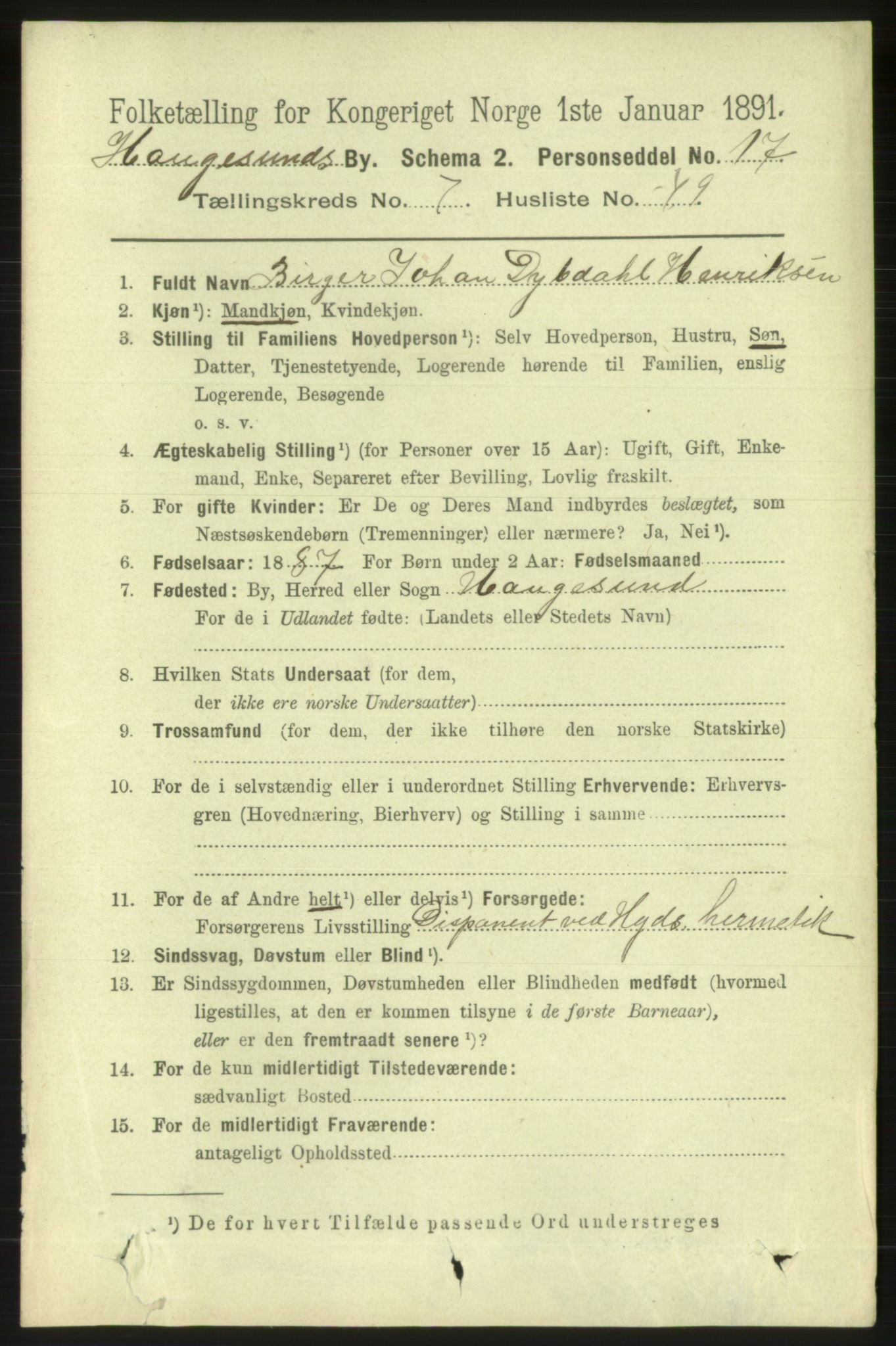 RA, 1891 census for 1106 Haugesund, 1891, p. 3690