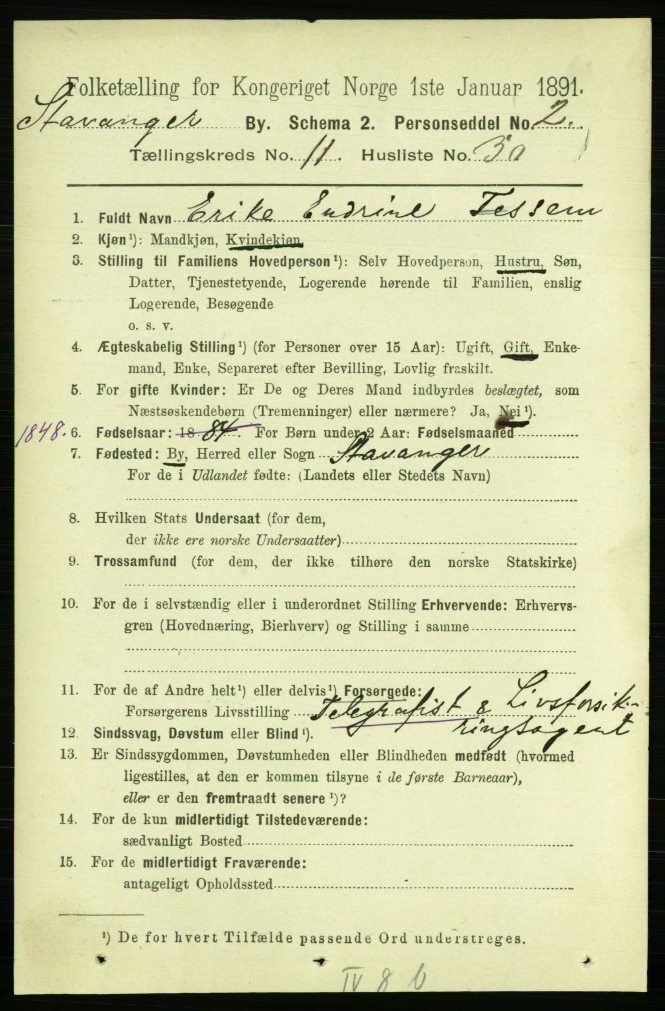 RA, 1891 census for 1103 Stavanger, 1891, p. 14315