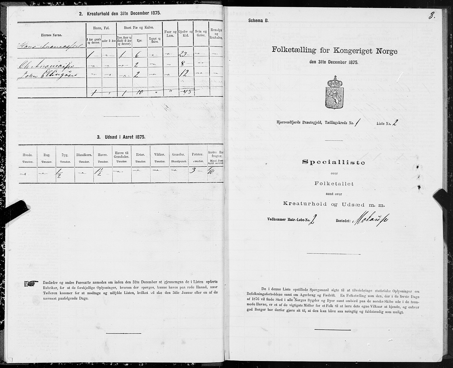 SAT, 1875 census for 1522P Hjørundfjord, 1875, p. 1003