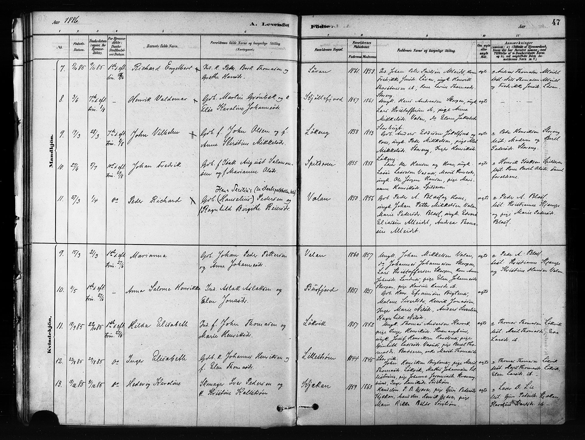 Skjervøy sokneprestkontor, AV/SATØ-S-1300/H/Ha/Haa/L0012kirke: Parish register (official) no. 12, 1878-1891, p. 47