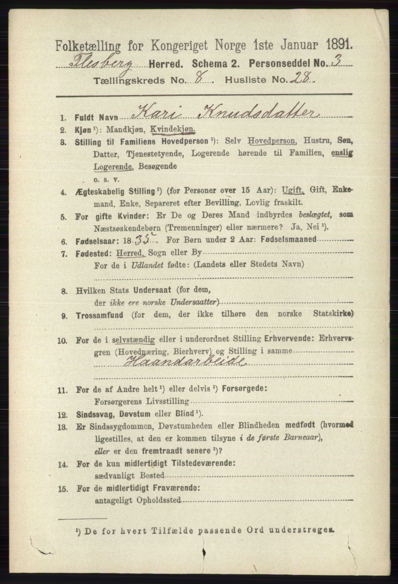 RA, 1891 census for 0631 Flesberg, 1891, p. 1496