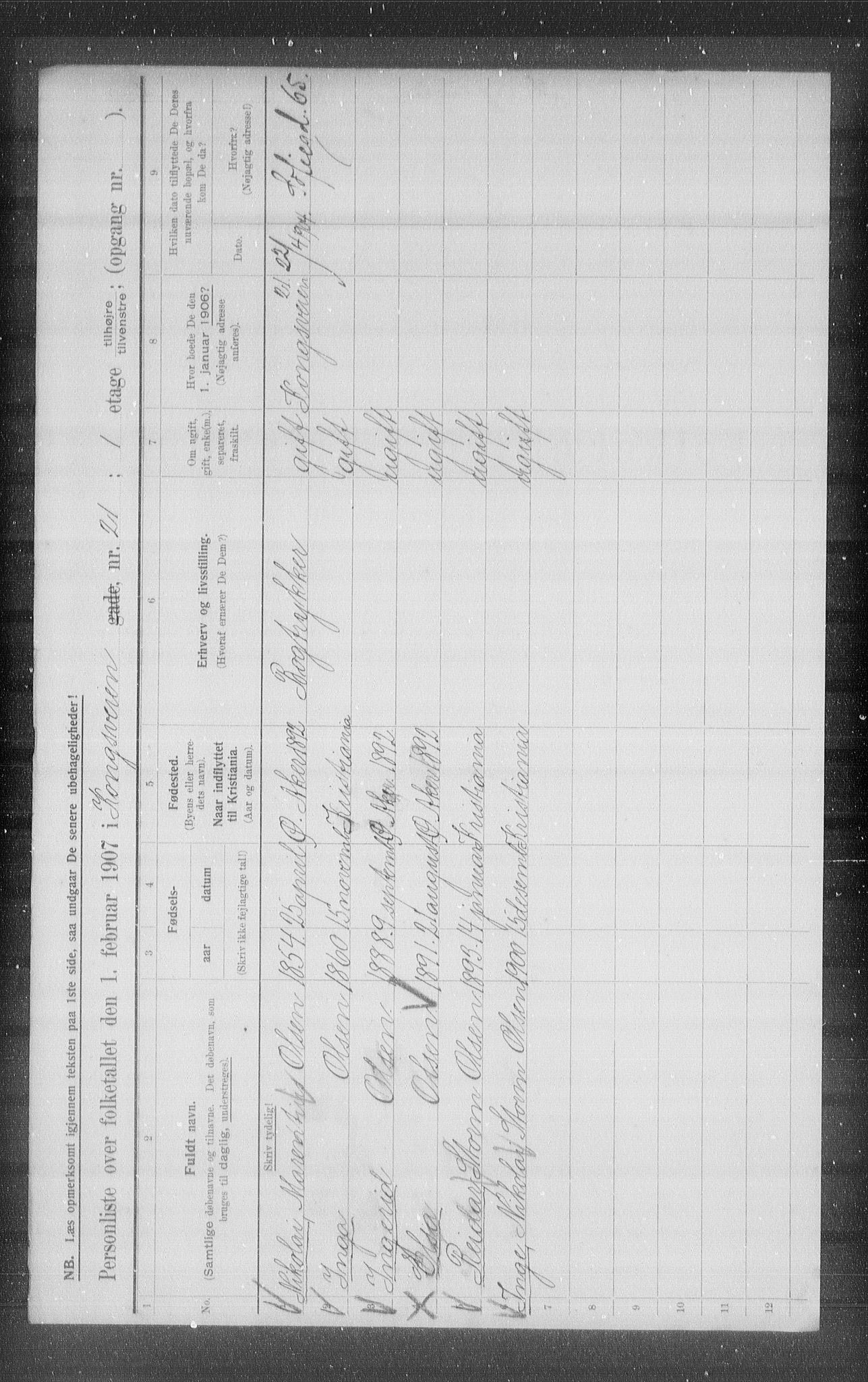 OBA, Municipal Census 1907 for Kristiania, 1907, p. 26996