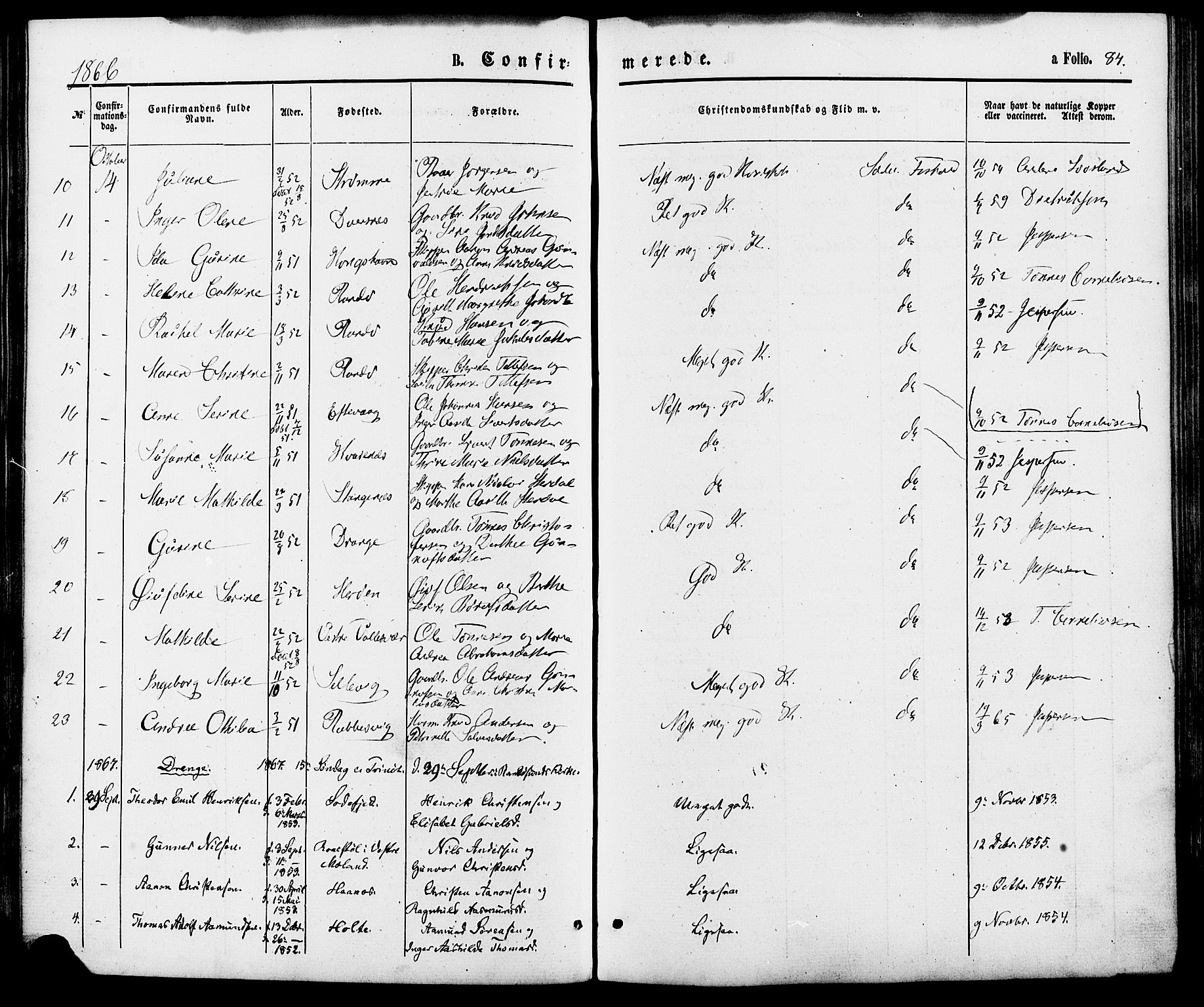 Oddernes sokneprestkontor, SAK/1111-0033/F/Fa/Fab/L0001: Parish register (official) no. A 1, 1865-1884, p. 84