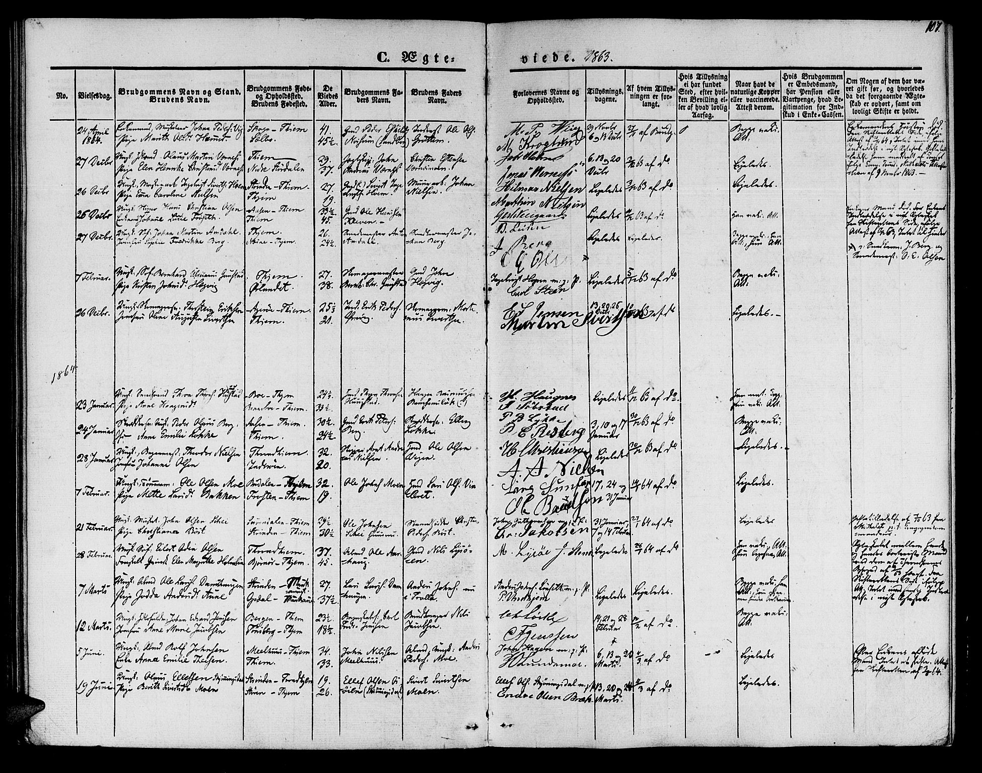 Ministerialprotokoller, klokkerbøker og fødselsregistre - Sør-Trøndelag, SAT/A-1456/602/L0111: Parish register (official) no. 602A09, 1844-1867, p. 107