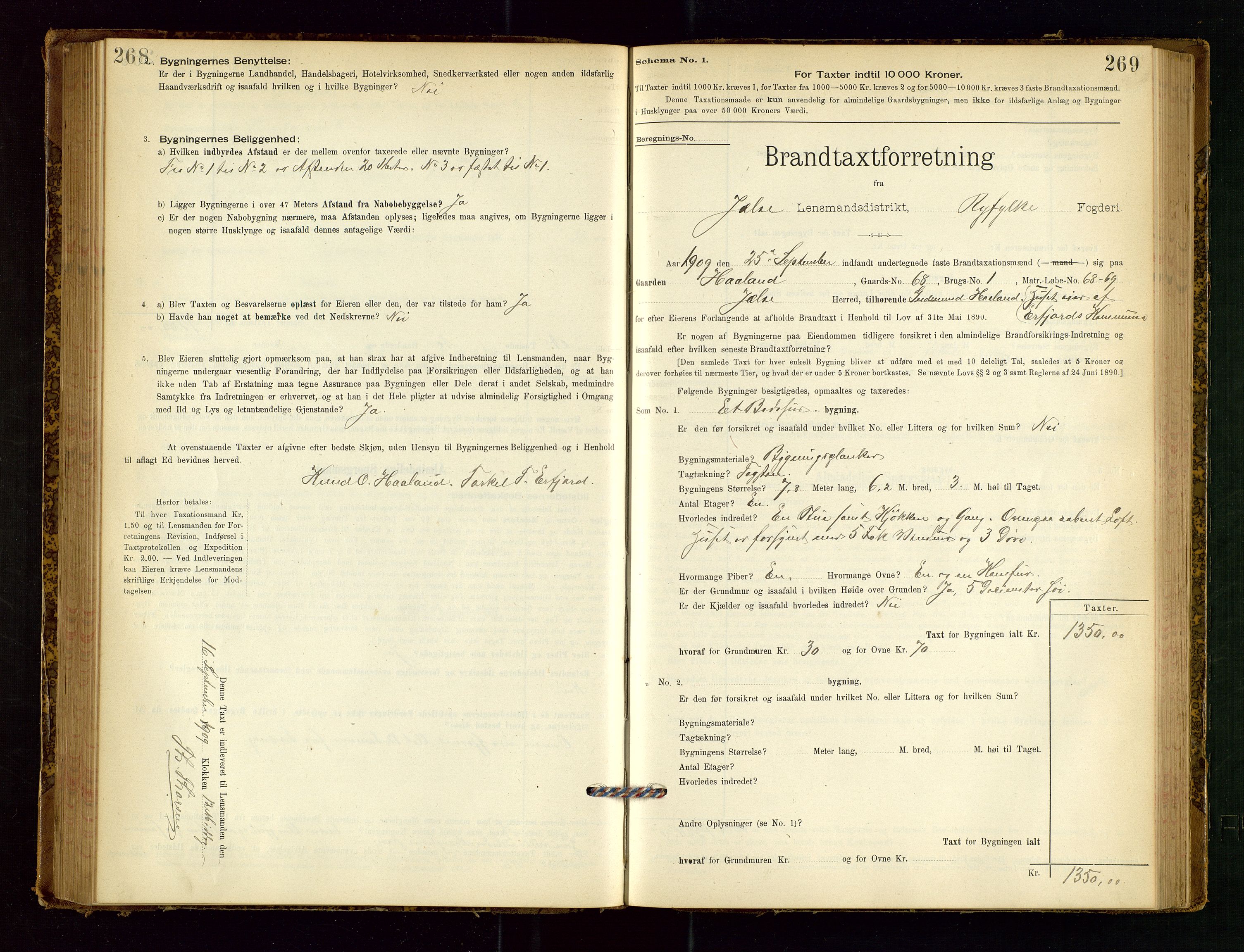 Jelsa lensmannskontor, SAST/A-100360/Gob/L0001: "Brandtaxationsprotocol", 1895-1918, p. 268-269