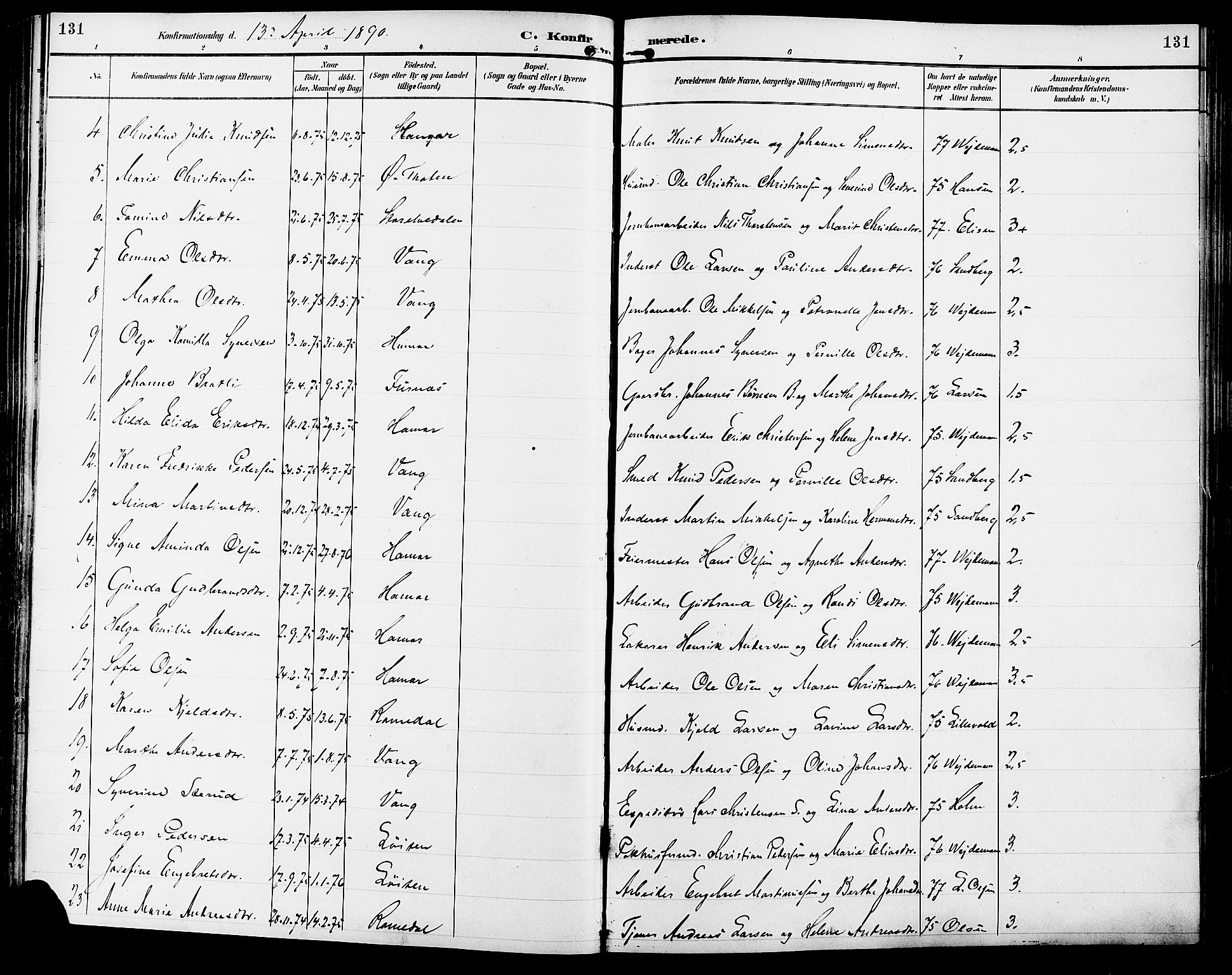 Vang prestekontor, Hedmark, AV/SAH-PREST-008/H/Ha/Haa/L0017: Parish register (official) no. 17, 1890-1899, p. 131