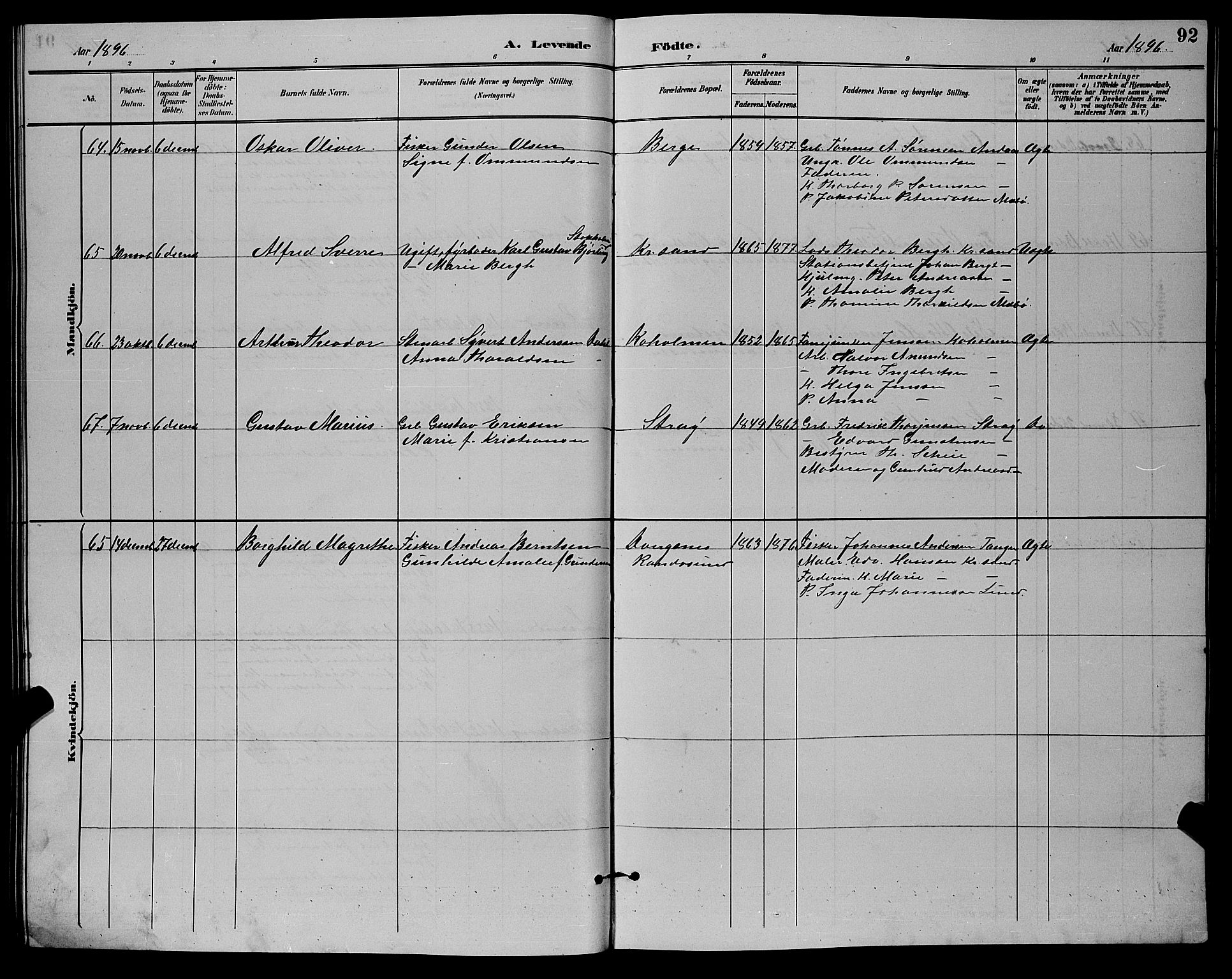 Oddernes sokneprestkontor, SAK/1111-0033/F/Fb/Fba/L0008: Parish register (copy) no. B 8, 1887-1898, p. 92