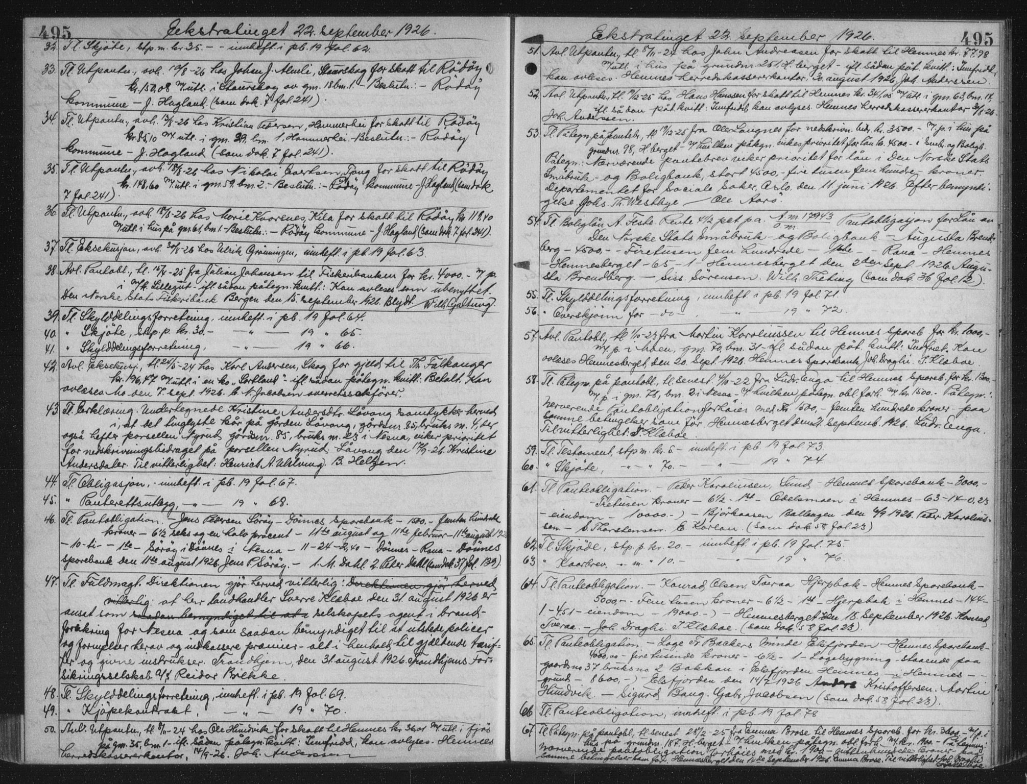 Rana sorenskriveri , AV/SAT-A-1108/1/2/2C/L0018: Mortgage book no. 18, 1923-1928, p. 495, Deed date: 22.09.1926