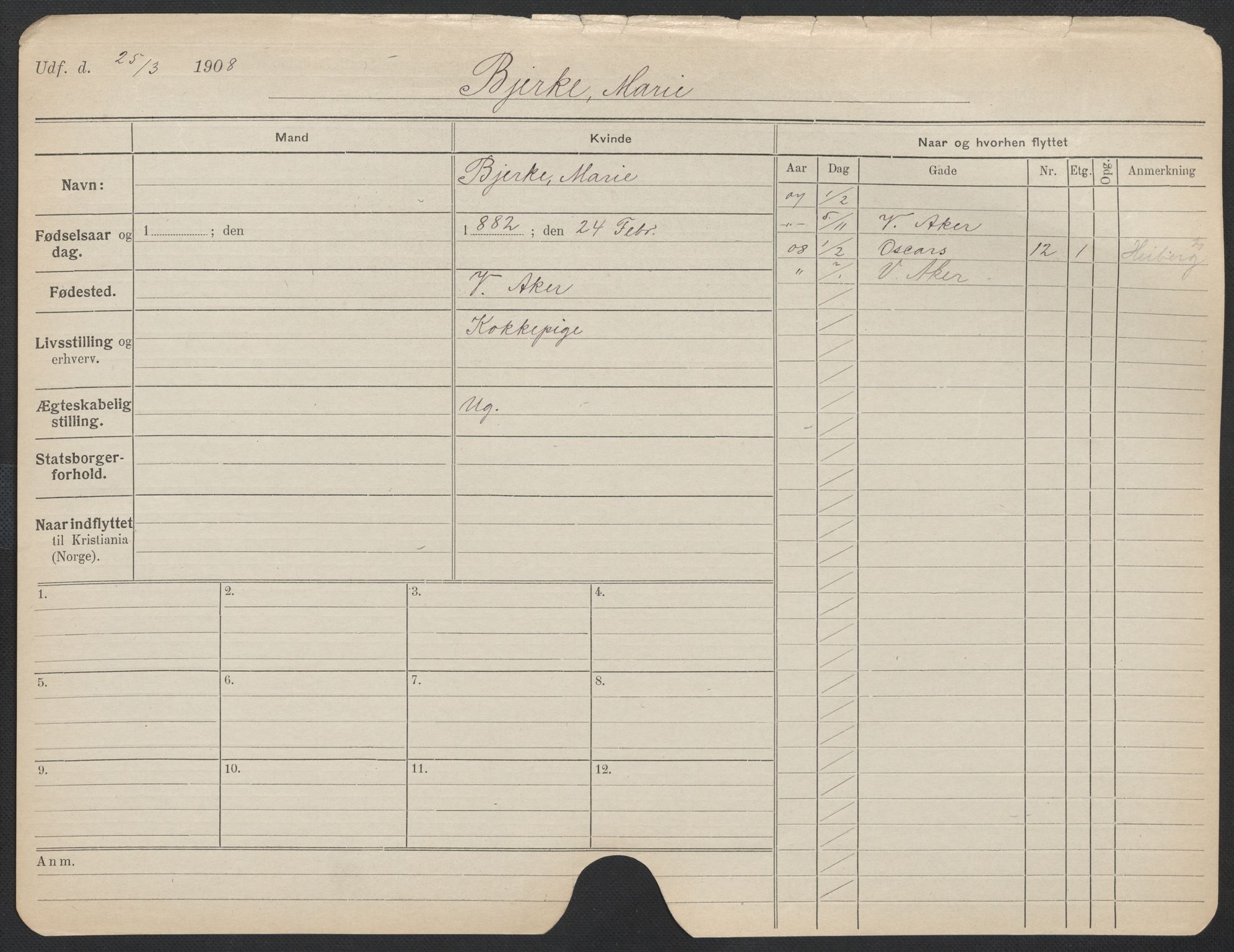 Oslo folkeregister, Registerkort, AV/SAO-A-11715/F/Fa/Fac/L0013: Kvinner, 1906-1914, p. 404a