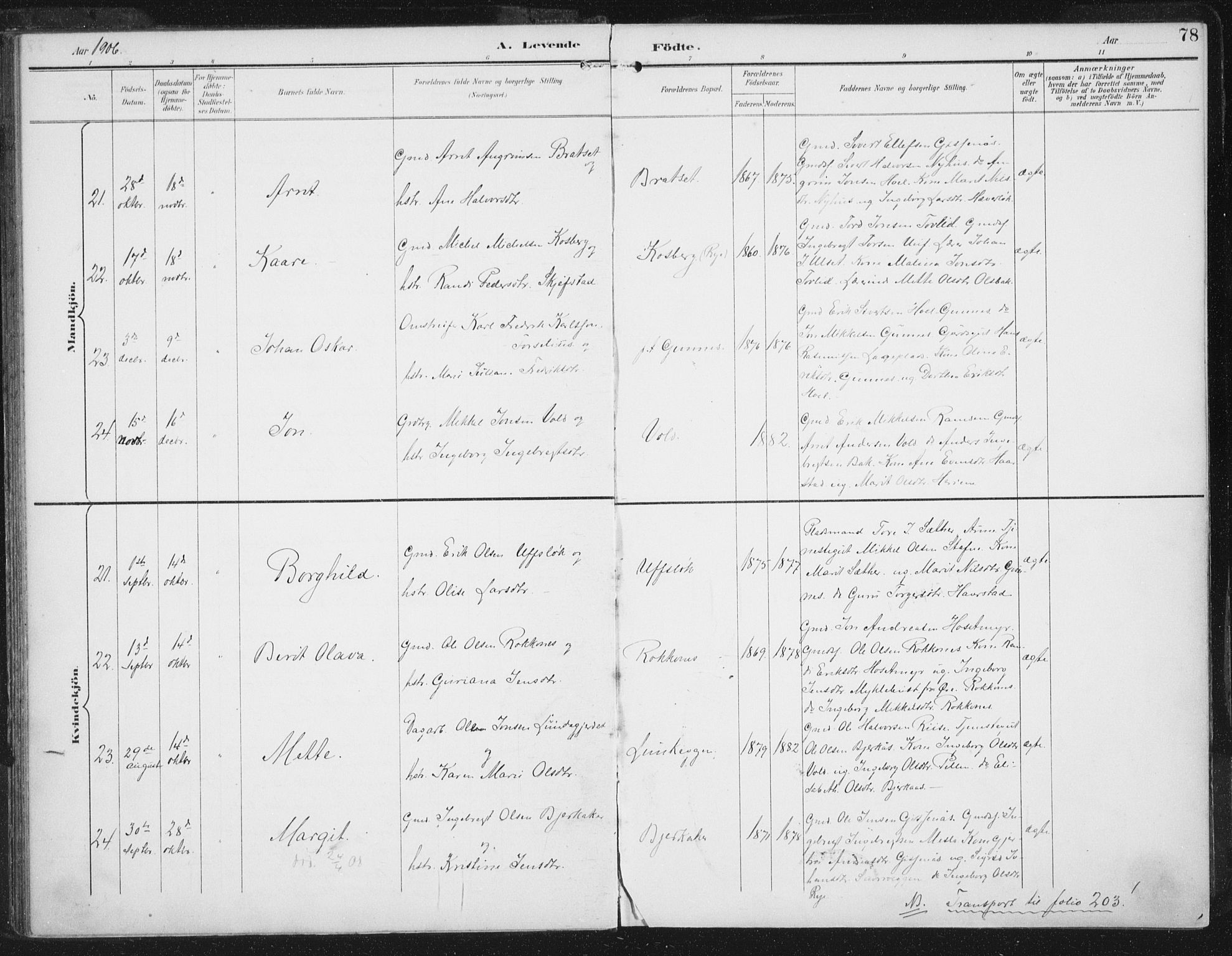 Ministerialprotokoller, klokkerbøker og fødselsregistre - Sør-Trøndelag, AV/SAT-A-1456/674/L0872: Parish register (official) no. 674A04, 1897-1907, p. 78