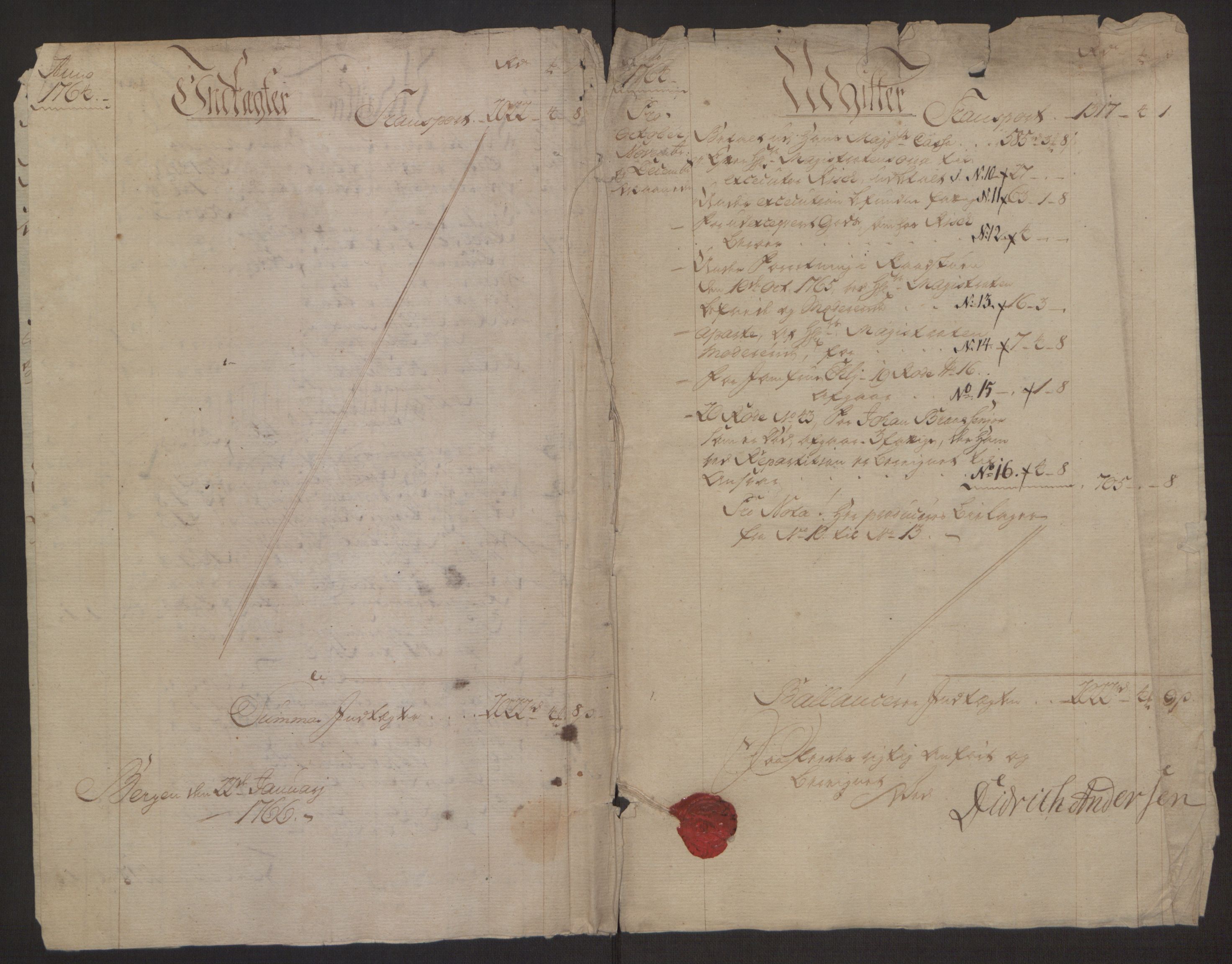 Rentekammeret inntil 1814, Reviderte regnskaper, Byregnskaper, AV/RA-EA-4066/R/Rp/L0368/0001: [P21] Kontribusjonsregnskap / Ekstraskatt, 1764, p. 205