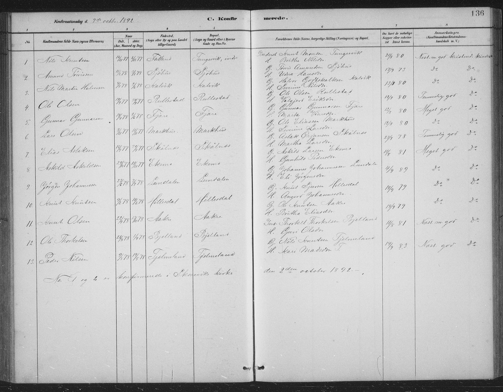 Skånevik sokneprestembete, AV/SAB-A-77801/H/Hab: Parish register (copy) no. B 2, 1881-1920, p. 136