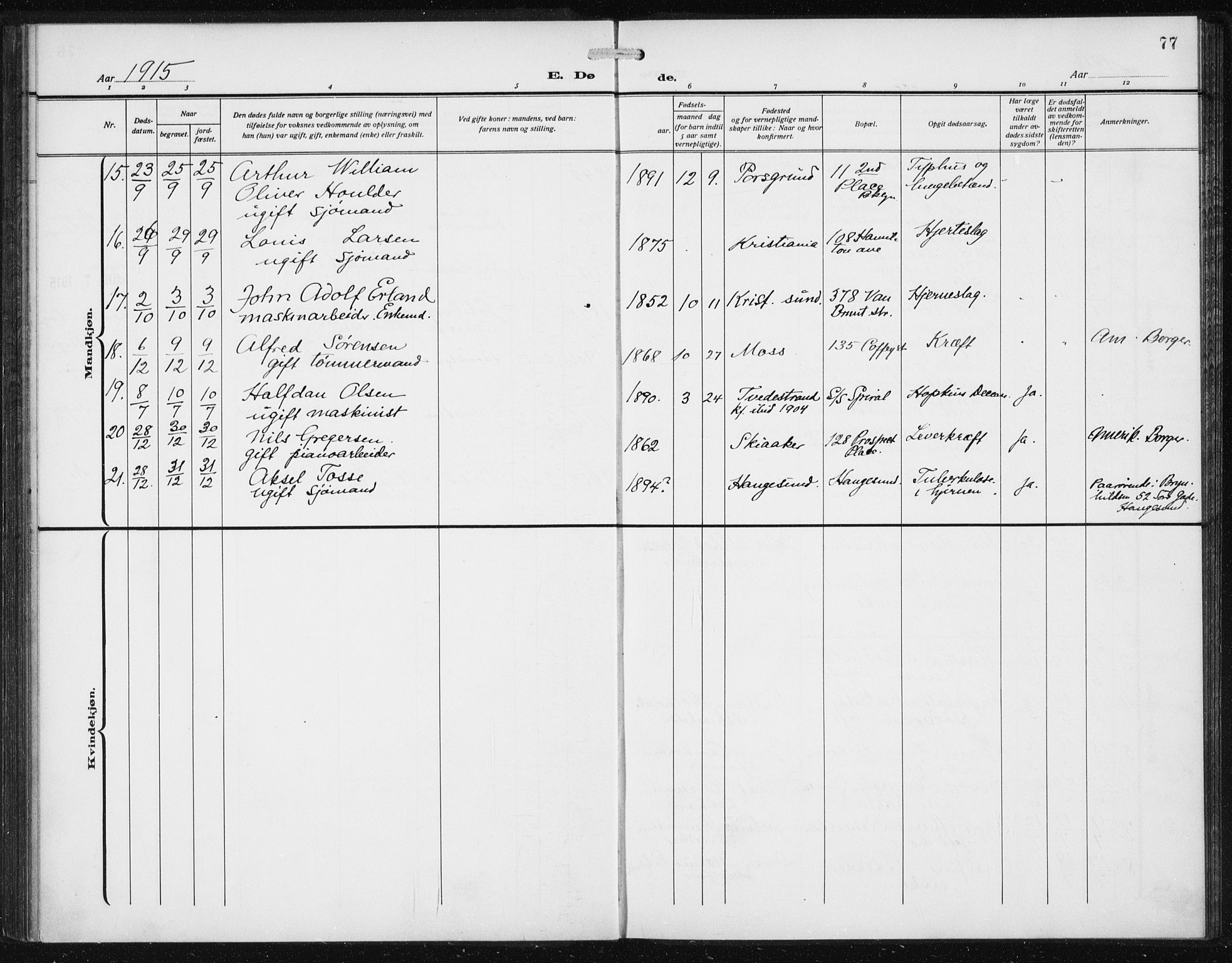 Den norske sjømannsmisjon i utlandet/New York, AV/SAB-SAB/PA-0110/H/Ha/L0007: Parish register (official) no. A 7, 1915-1923, p. 77