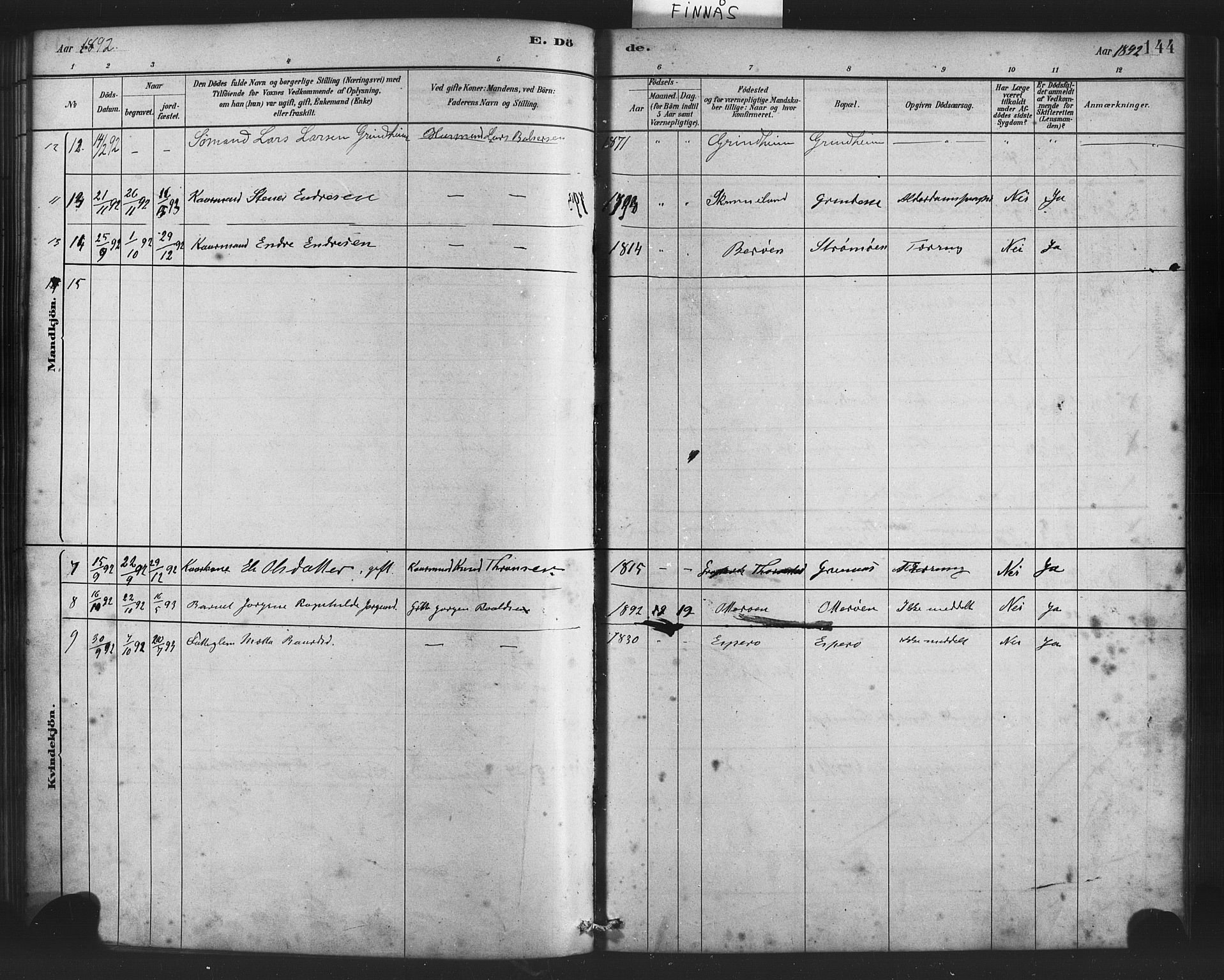 Finnås sokneprestembete, AV/SAB-A-99925/H/Ha/Haa/Haab/L0001: Parish register (official) no. B 1, 1881-1894, p. 144