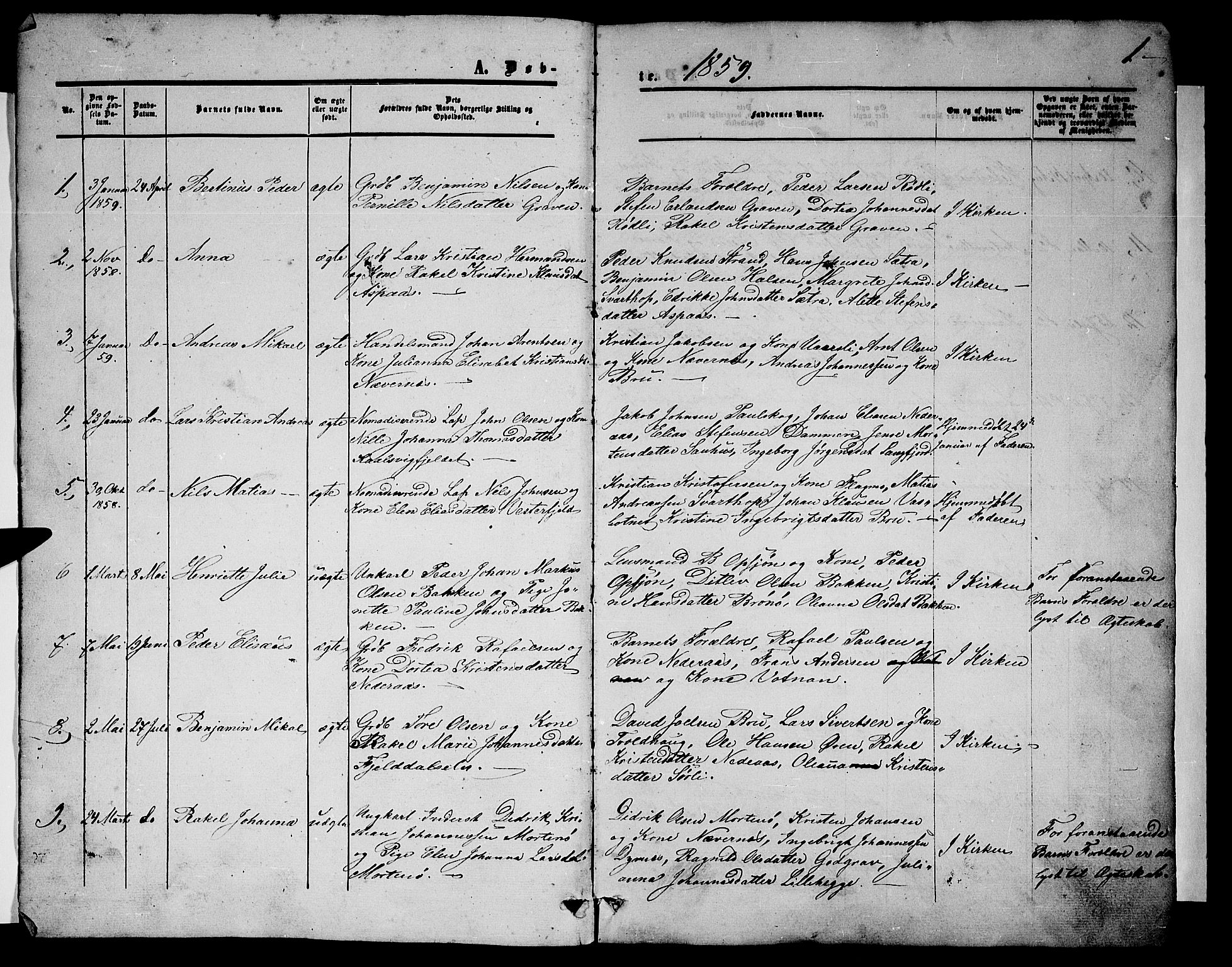 Ministerialprotokoller, klokkerbøker og fødselsregistre - Nordland, SAT/A-1459/814/L0229: Parish register (copy) no. 814C02, 1859-1883, p. 1