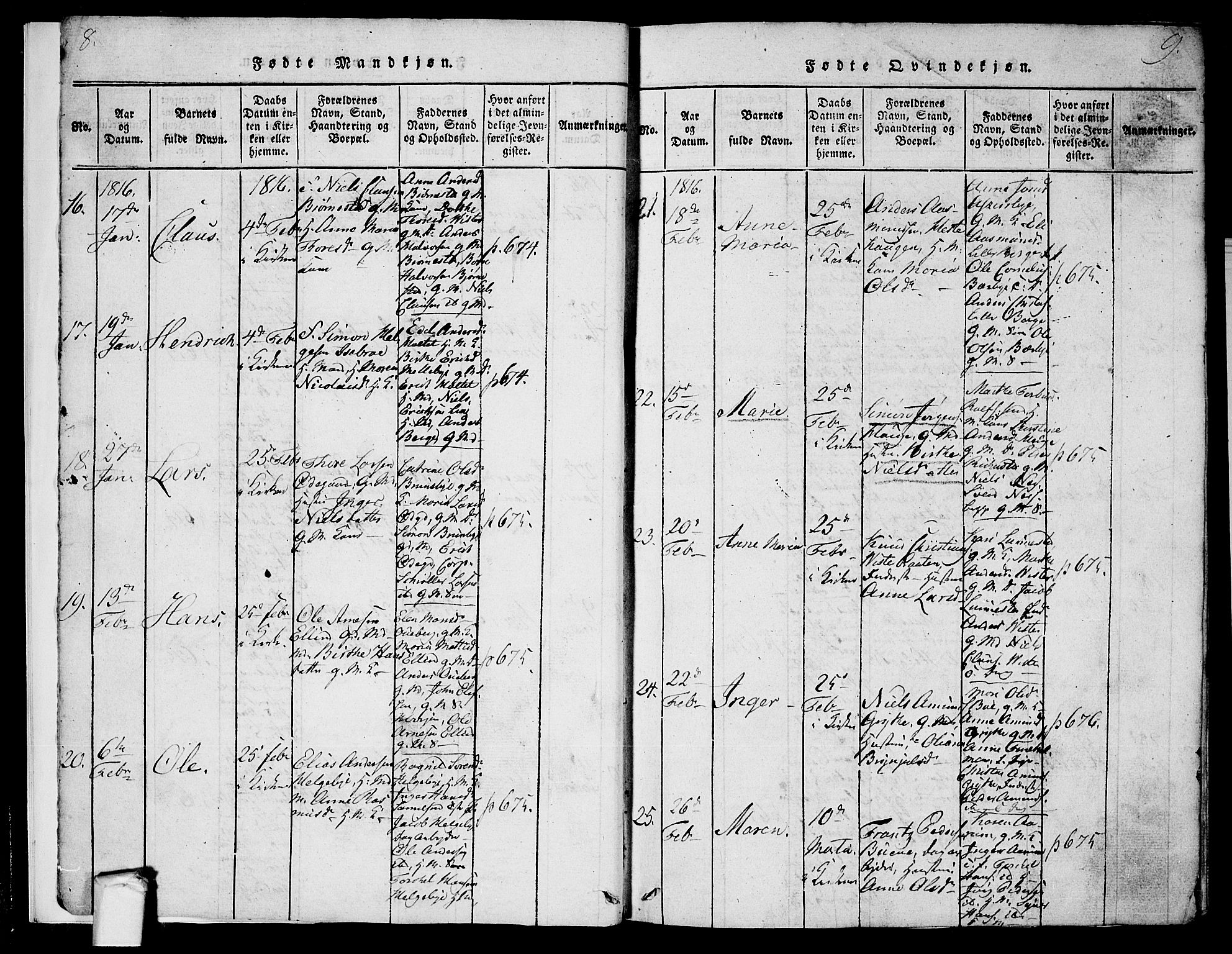 Tune prestekontor Kirkebøker, SAO/A-2007/F/Fa/L0005: Parish register (official) no. 5, 1815-1823, p. 8-9