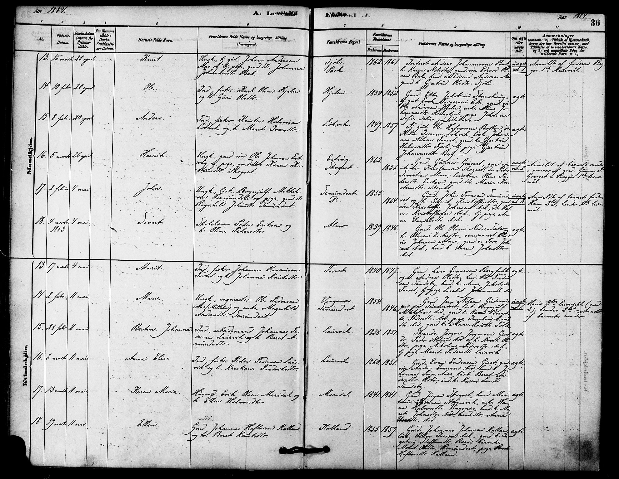 Ministerialprotokoller, klokkerbøker og fødselsregistre - Møre og Romsdal, AV/SAT-A-1454/578/L0906: Parish register (official) no. 578A05, 1878-1886, p. 36