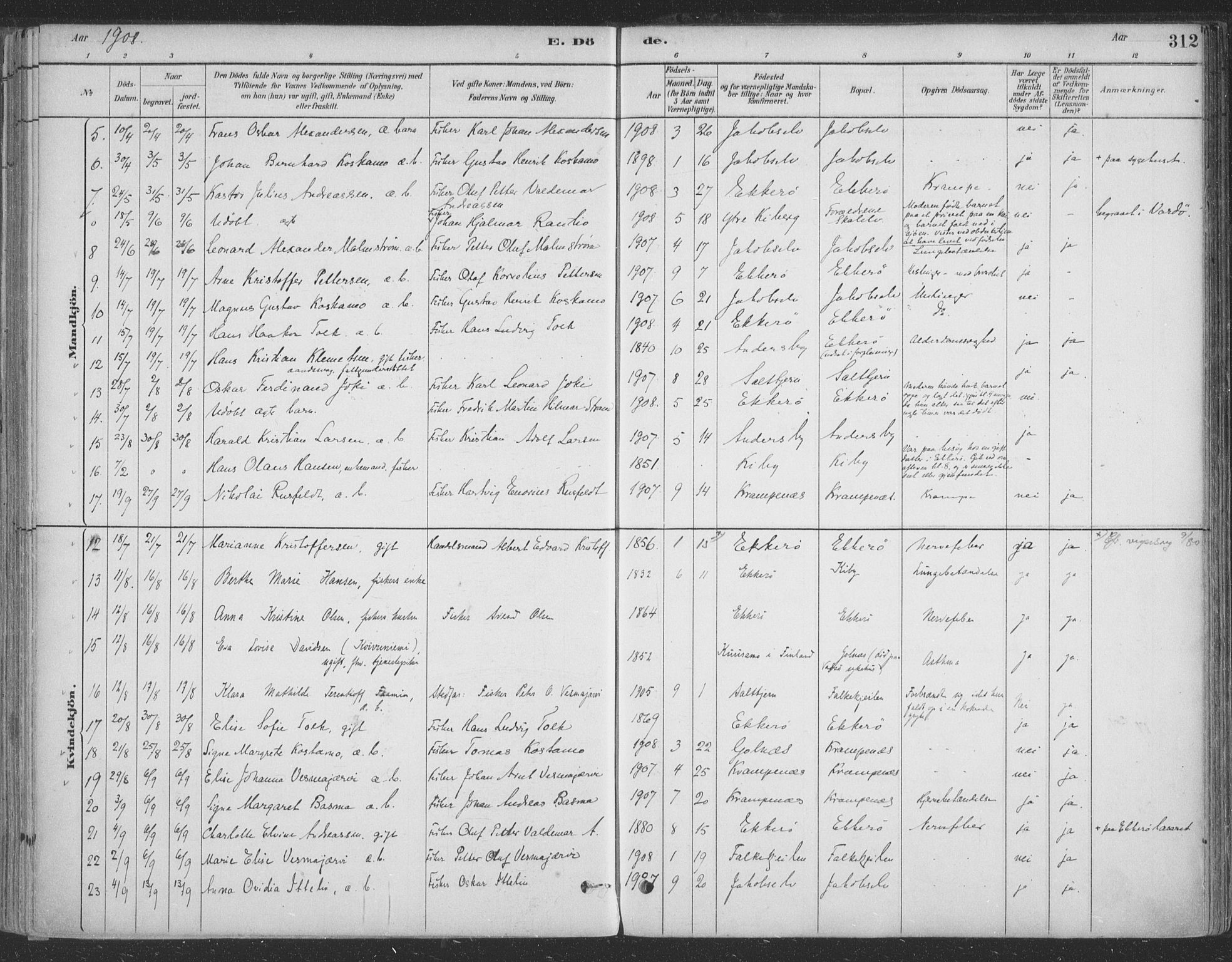 Vadsø sokneprestkontor, SATØ/S-1325/H/Ha/L0009kirke: Parish register (official) no. 9, 1881-1917, p. 312