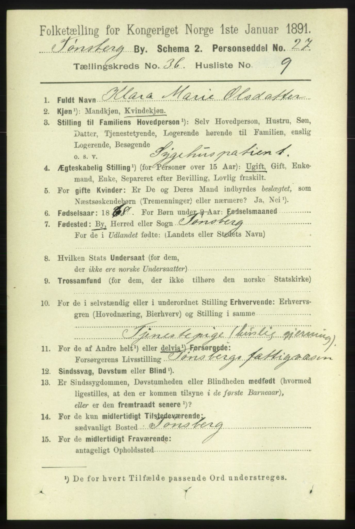 RA, 1891 census for 0705 Tønsberg, 1891, p. 7968