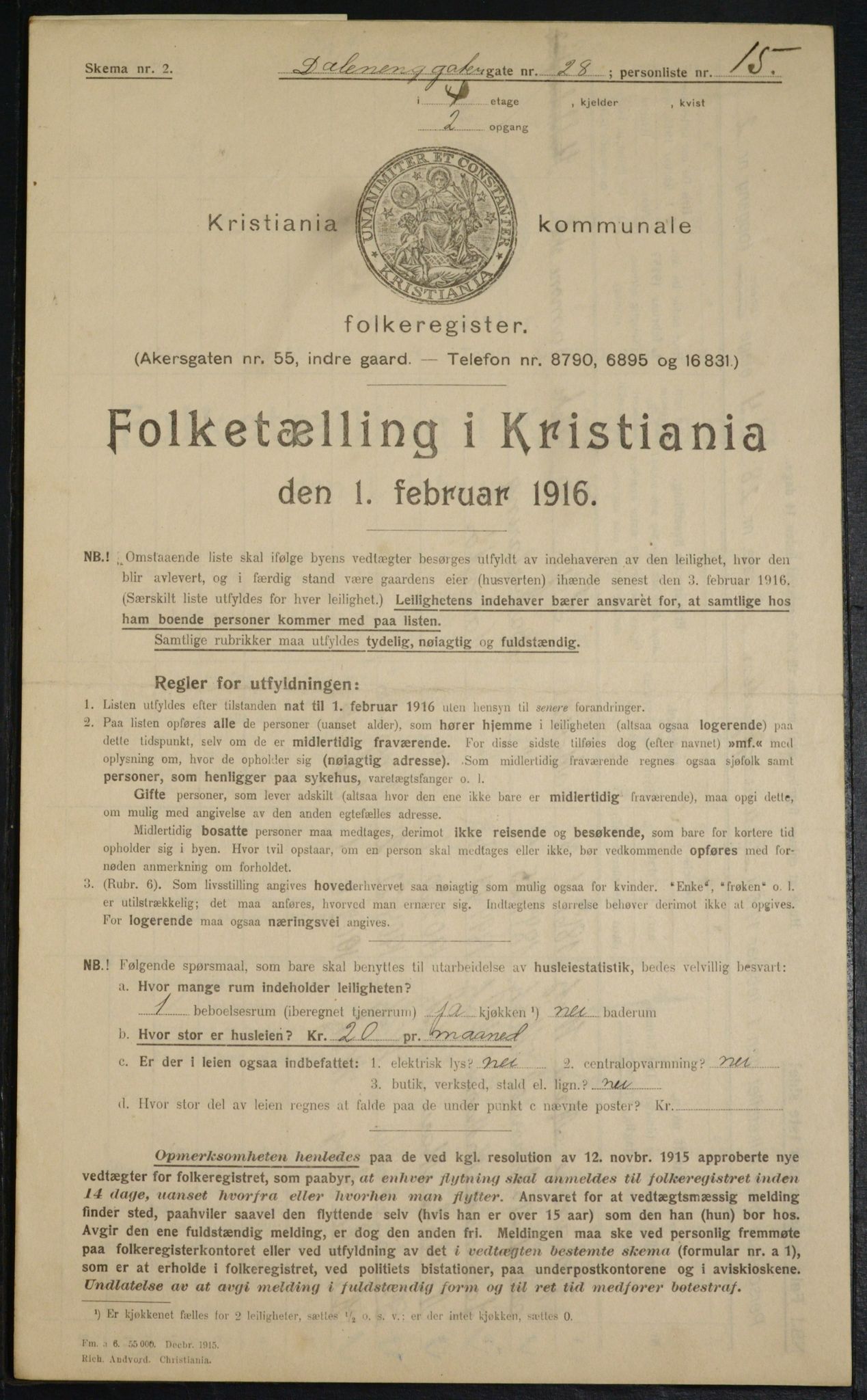 OBA, Municipal Census 1916 for Kristiania, 1916, p. 17706