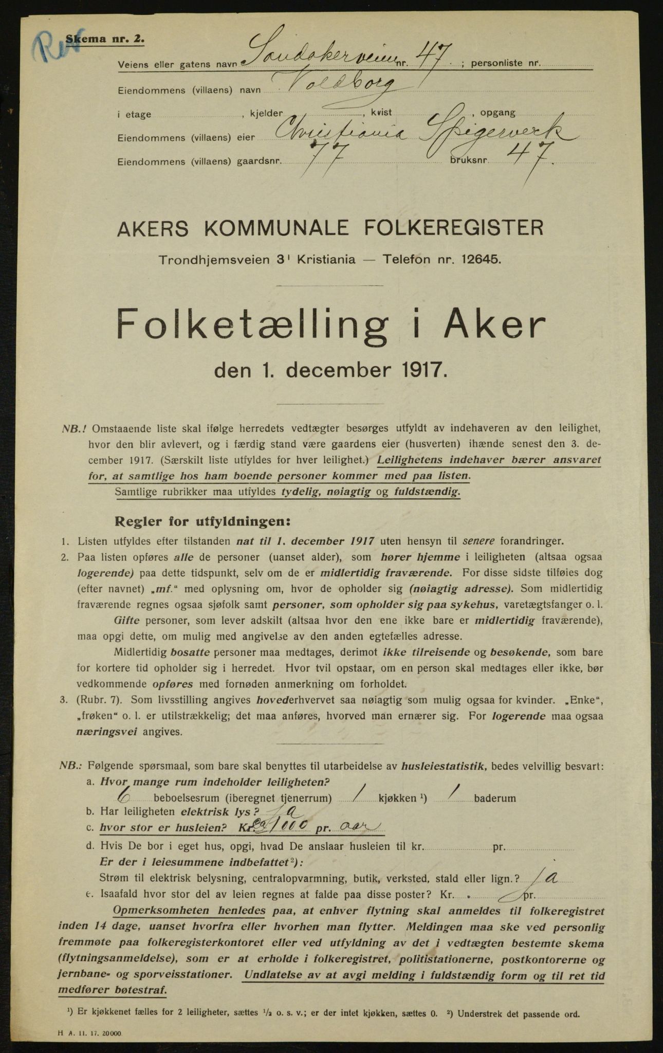 OBA, Municipal Census 1917 for Aker, 1917, p. 13468